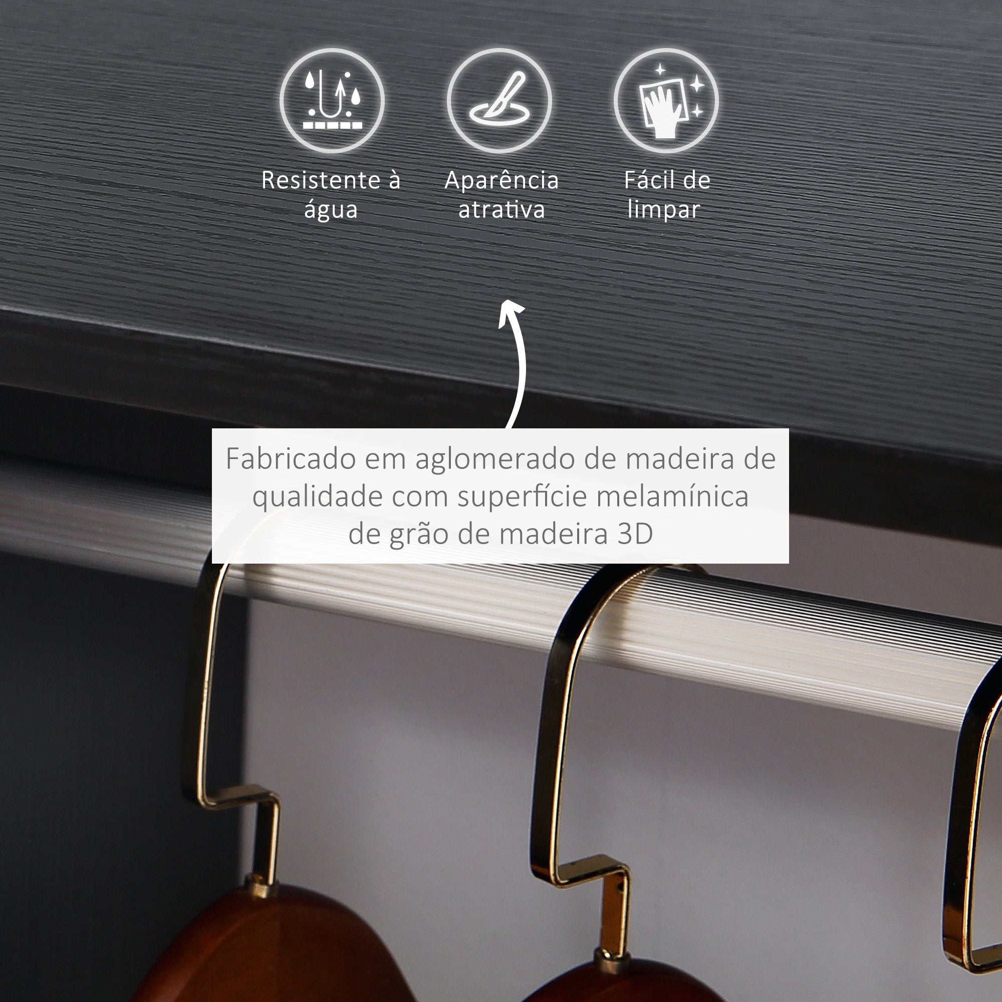 Roupeiro Aberto de Madeira – 60x40x128cm – Preto