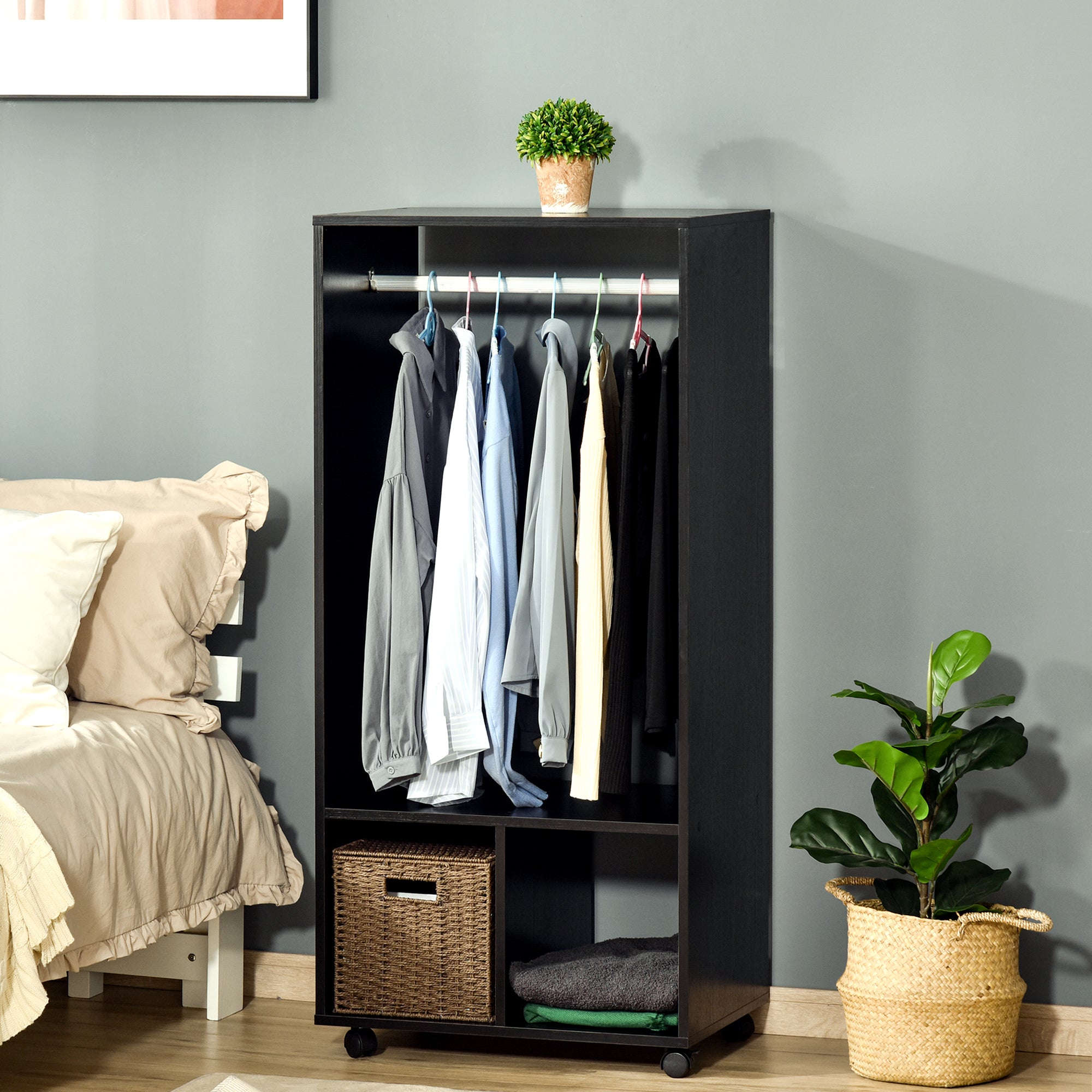 Roupeiro Aberto de Madeira – 60x40x128cm – Preto