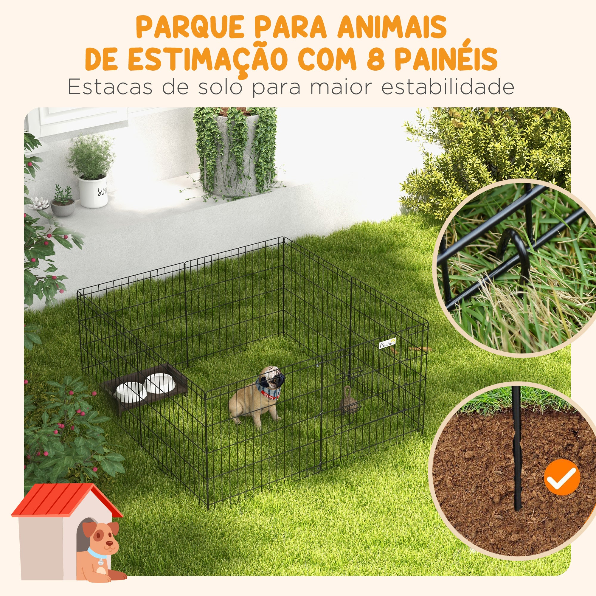 Parque para Cães 8 Painéis 61x61cm Preto - Espaçoso e Seguro