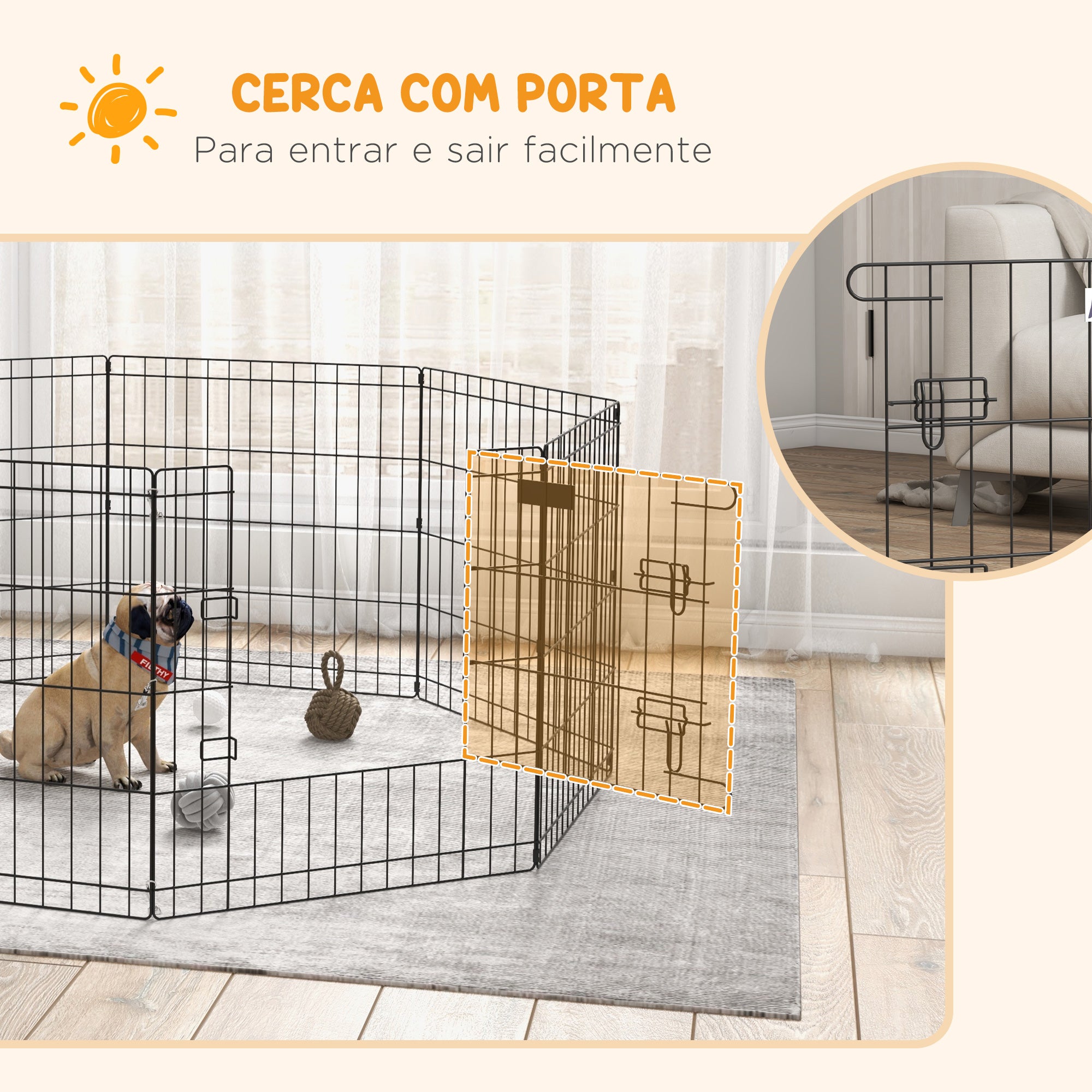 Parque para Cães 8 Painéis 61x61cm Preto - Espaçoso e Seguro