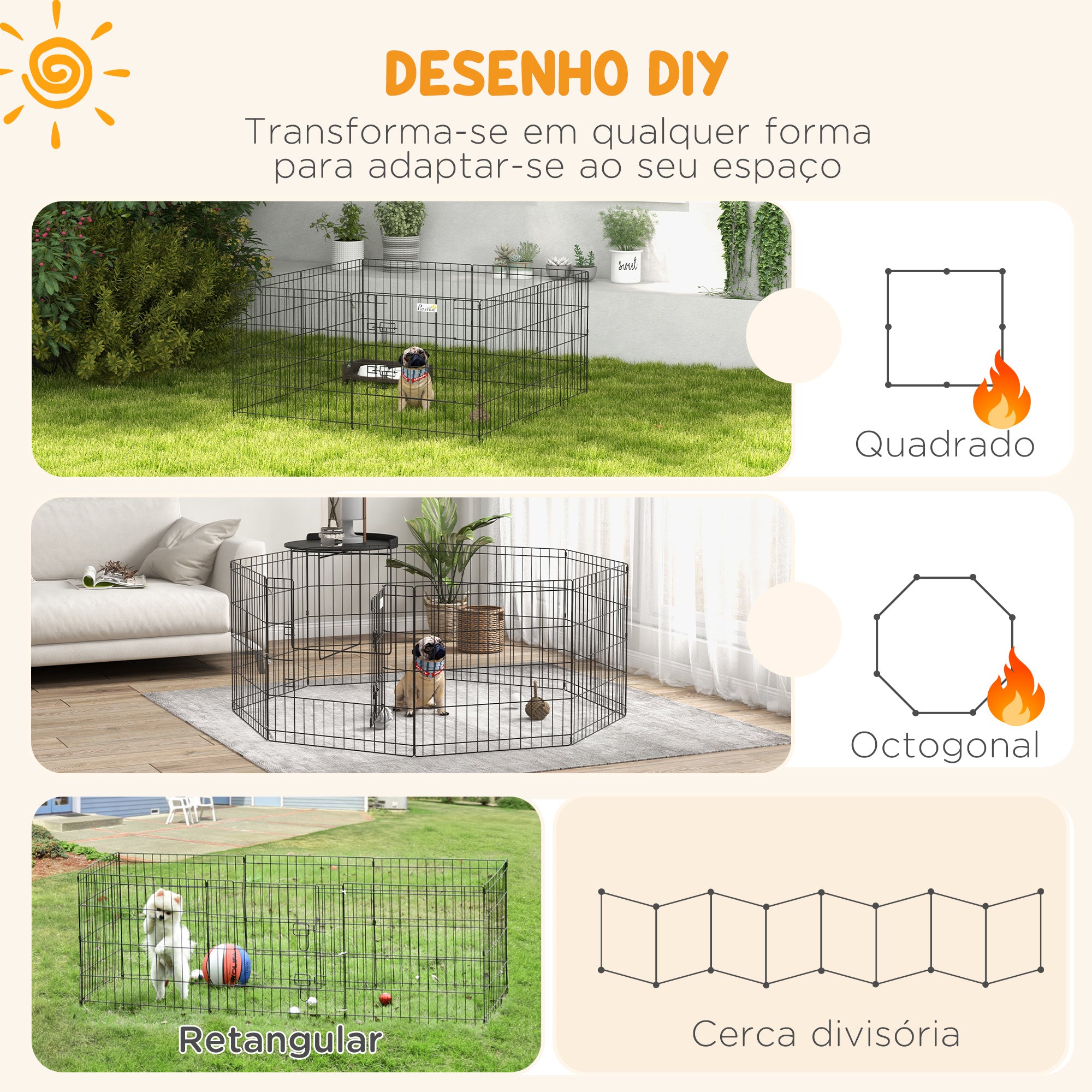 Parque para Cães 8 Painéis 61x61cm Preto - Espaçoso e Seguro