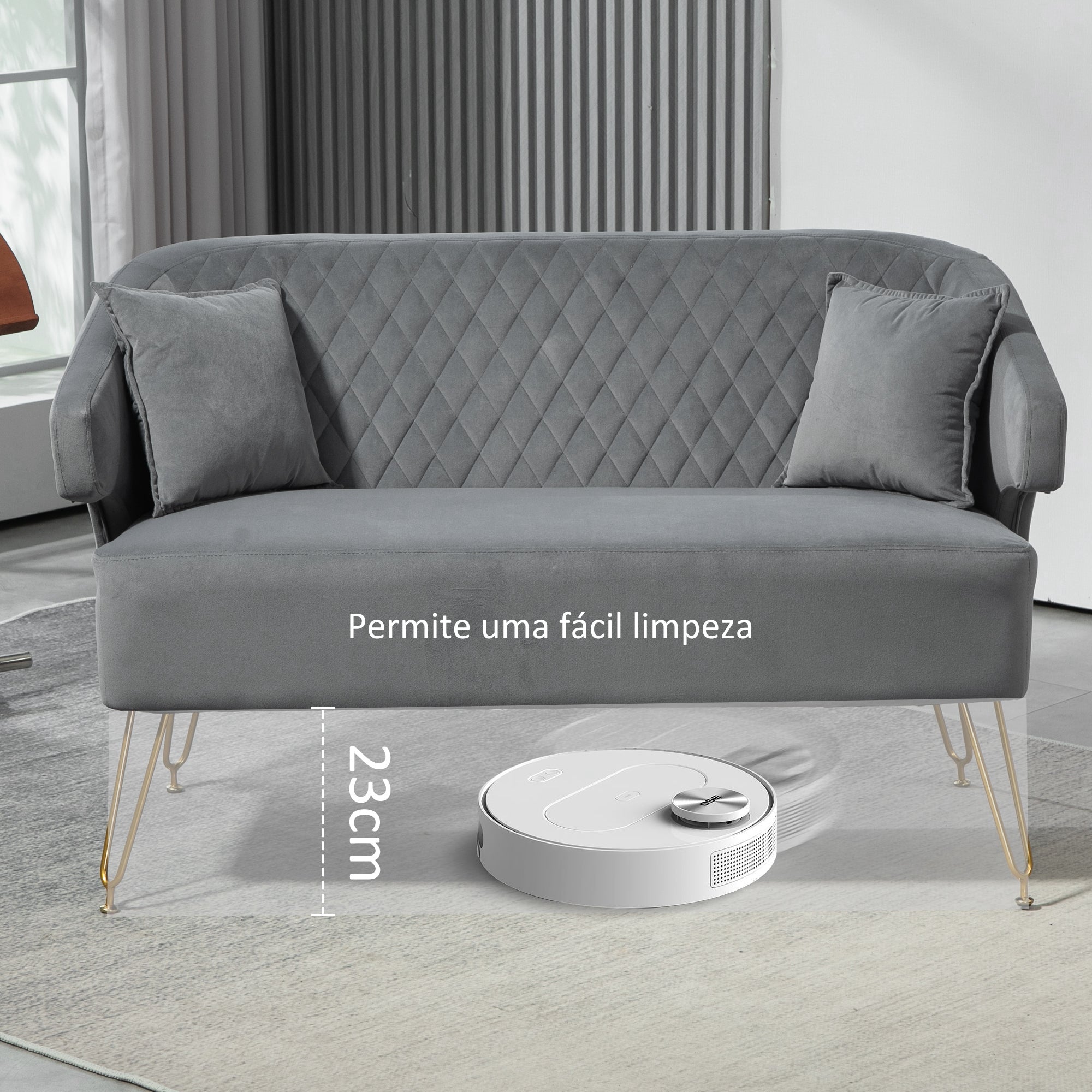 Sofá de 2 Lugares – 124x69x76 cm – Cinza – Veludo