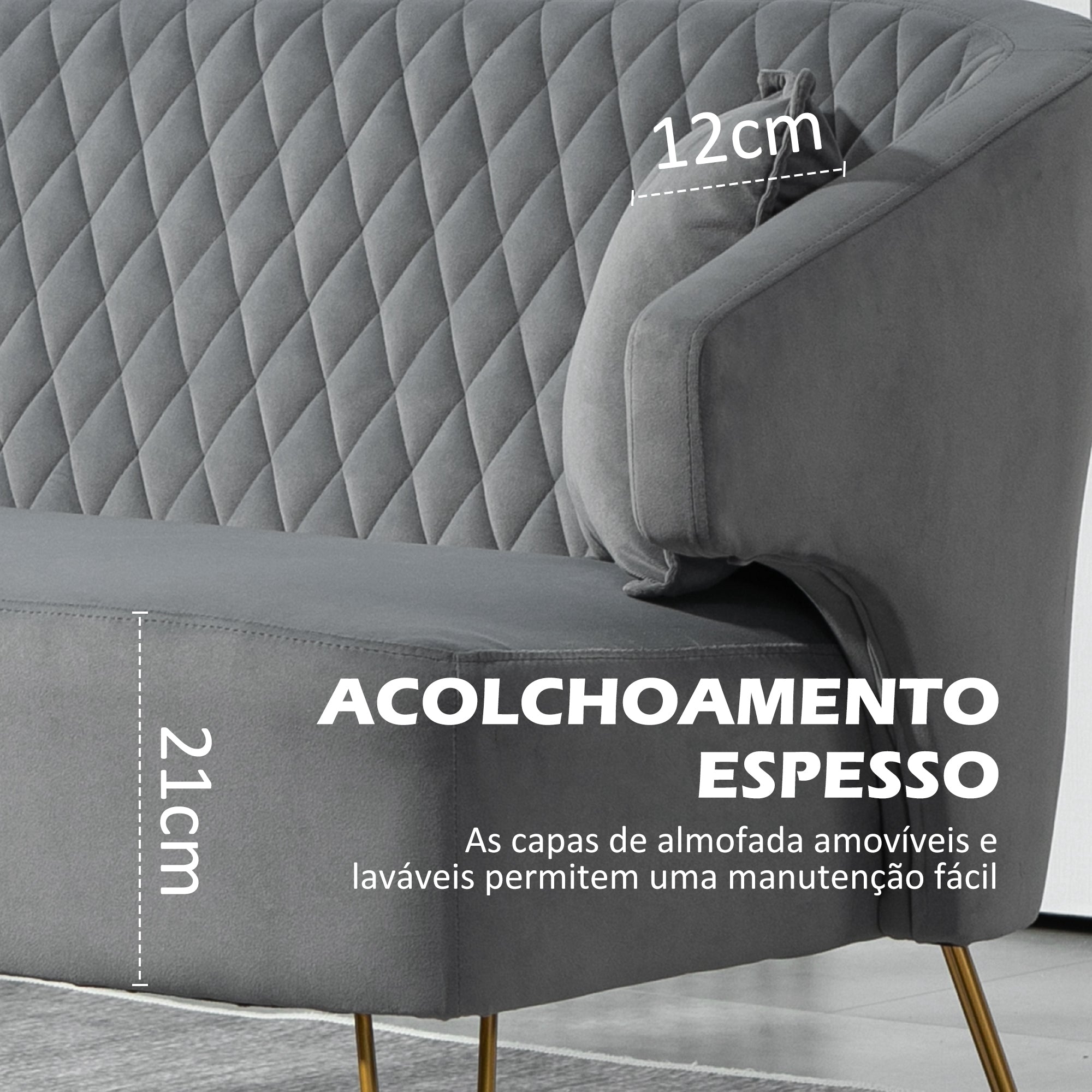 Sofá de 2 Lugares – 124x69x76 cm – Cinza – Veludo