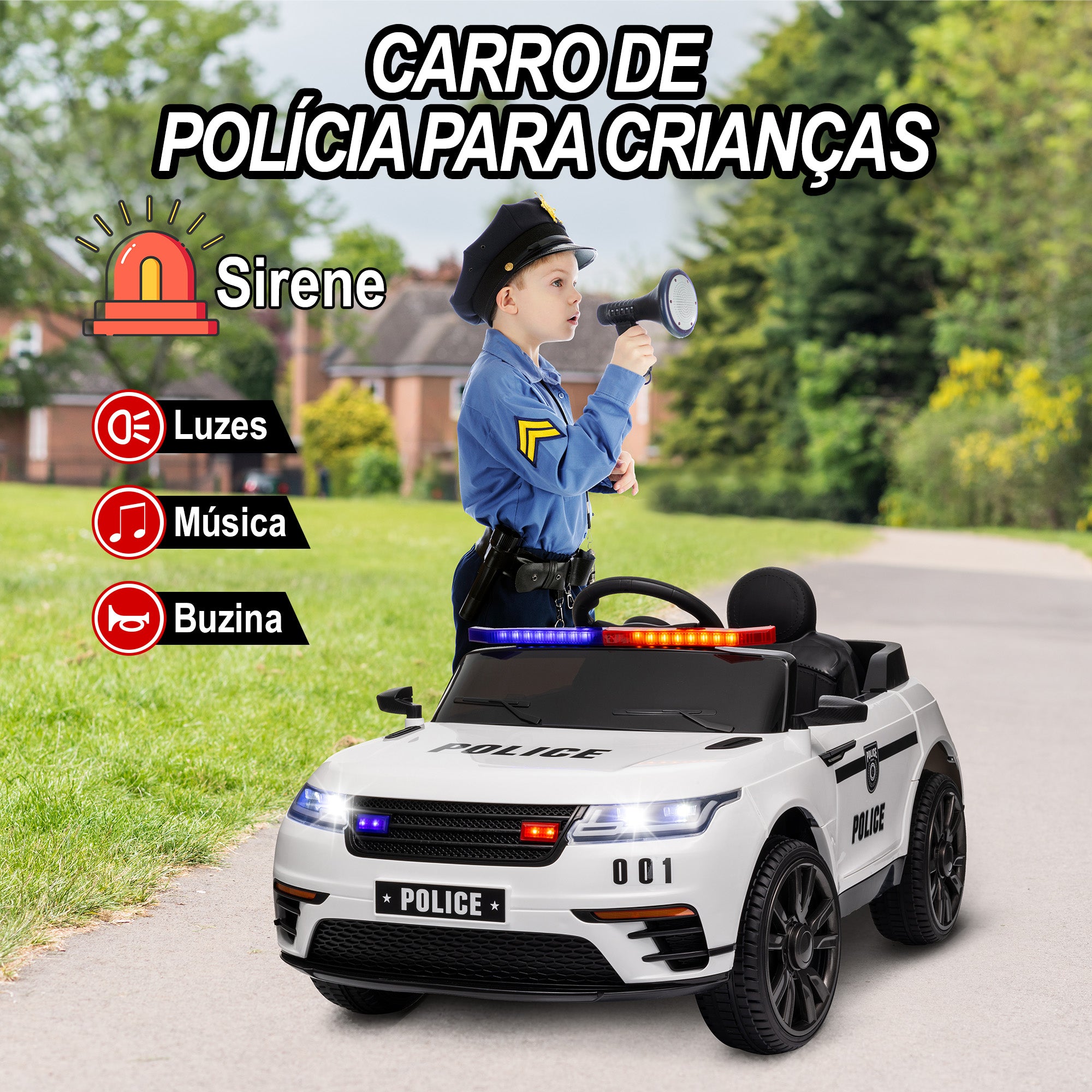 Carro Elétrico Infantil – 112x66x50 cm – Branco – PP, aço