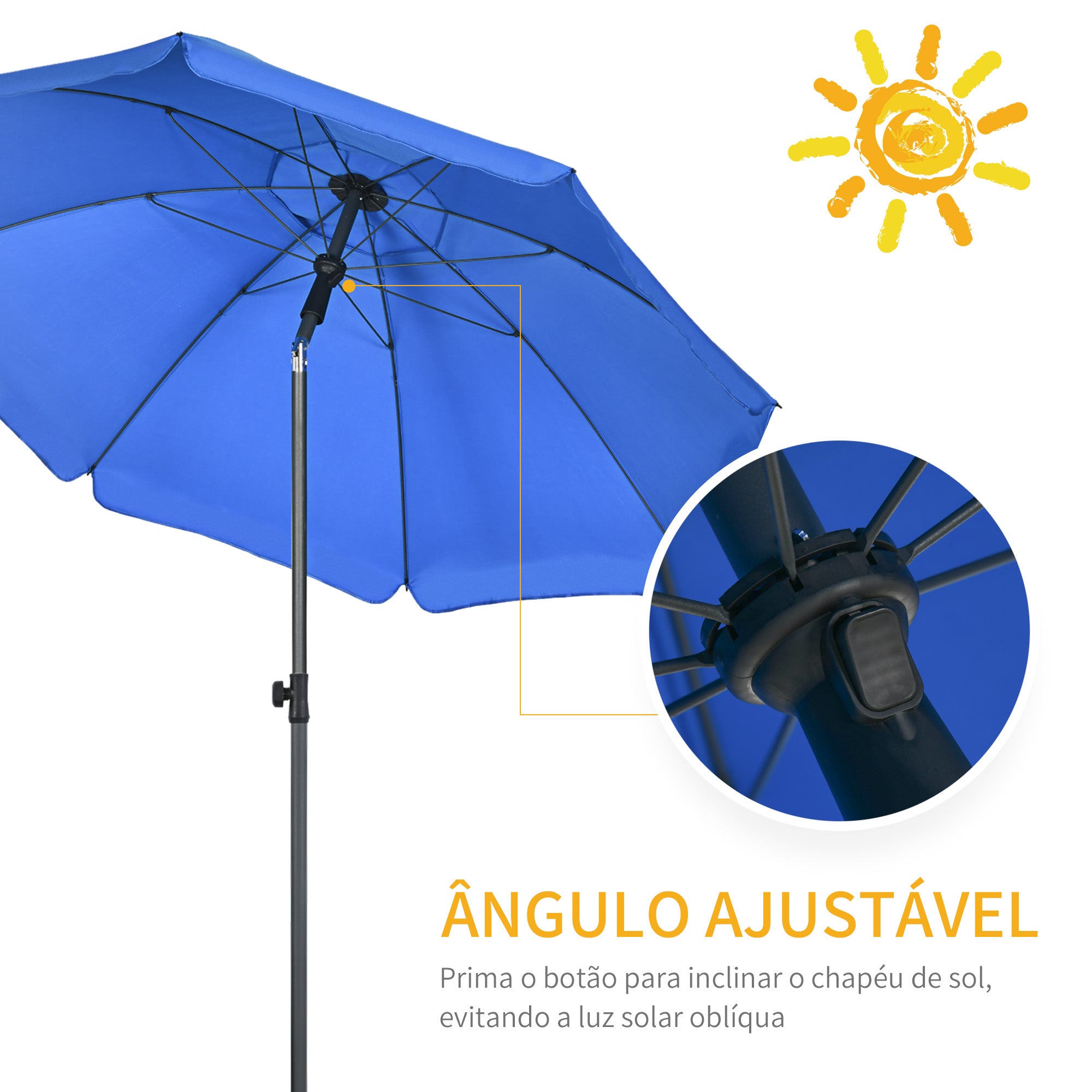 Chapéu de Sol de Praia Ø180 cm Azul - Proteção UV50+ e Ângulo Ajustável