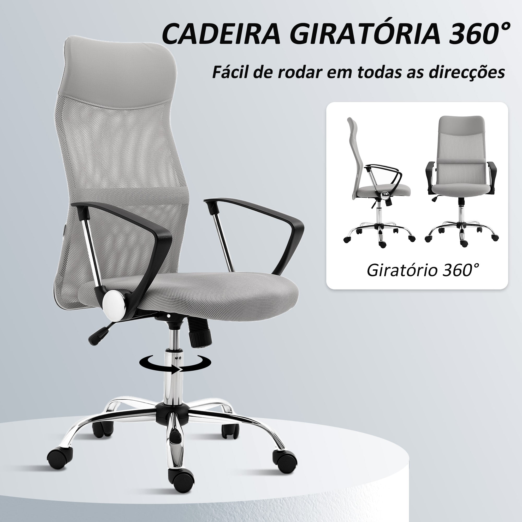 Cadeira de Escritório Cinzenta 63x65x109-119 cm com Encosto de Cabeça e Mecanismo de Inclinação