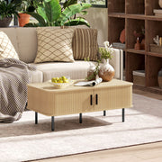Mesa de Centro com 2 Portas de Correr – 100x55x40 cm – Cor de Carvalho – MDF, Melamina de Madeira, Aço