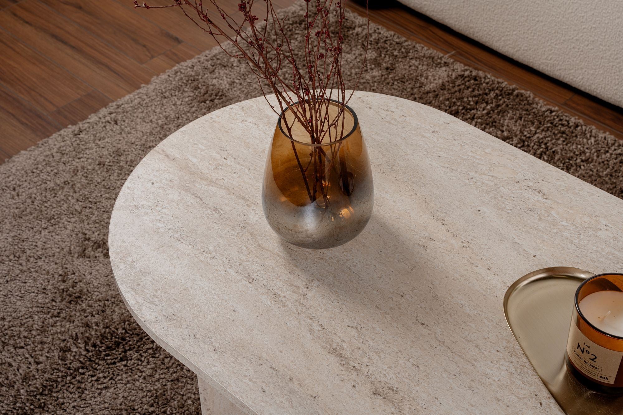 Mesa de Centro – 119 x 40 x 60 cm – Travertino – MDF revestido em melamina