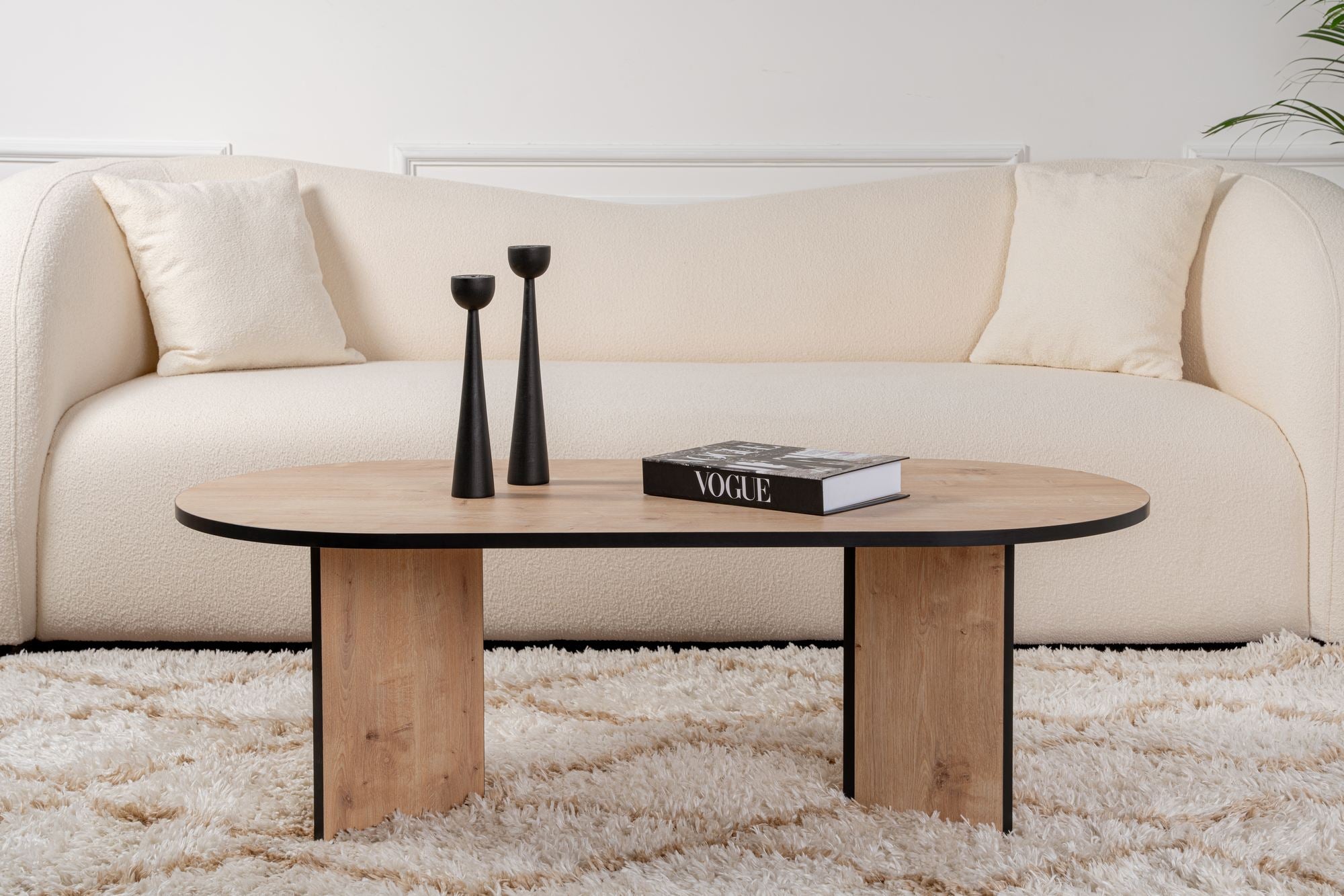 Mesa de Centro – 119 x 60 x 40 cm – Carvalho Safira e Preto – Painel de Partículas Revestido com Melamina