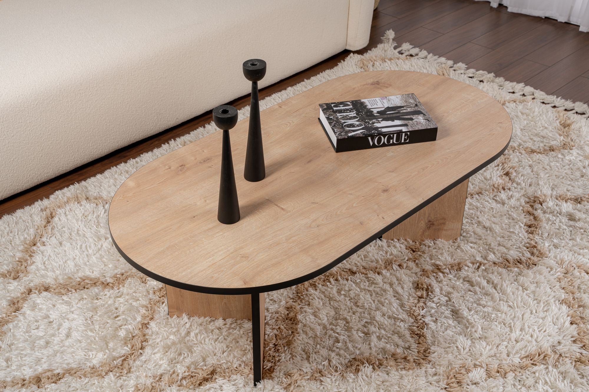 Mesa de Centro – 119 x 60 x 40 cm – Carvalho Safira e Preto – Painel de Partículas Revestido com Melamina