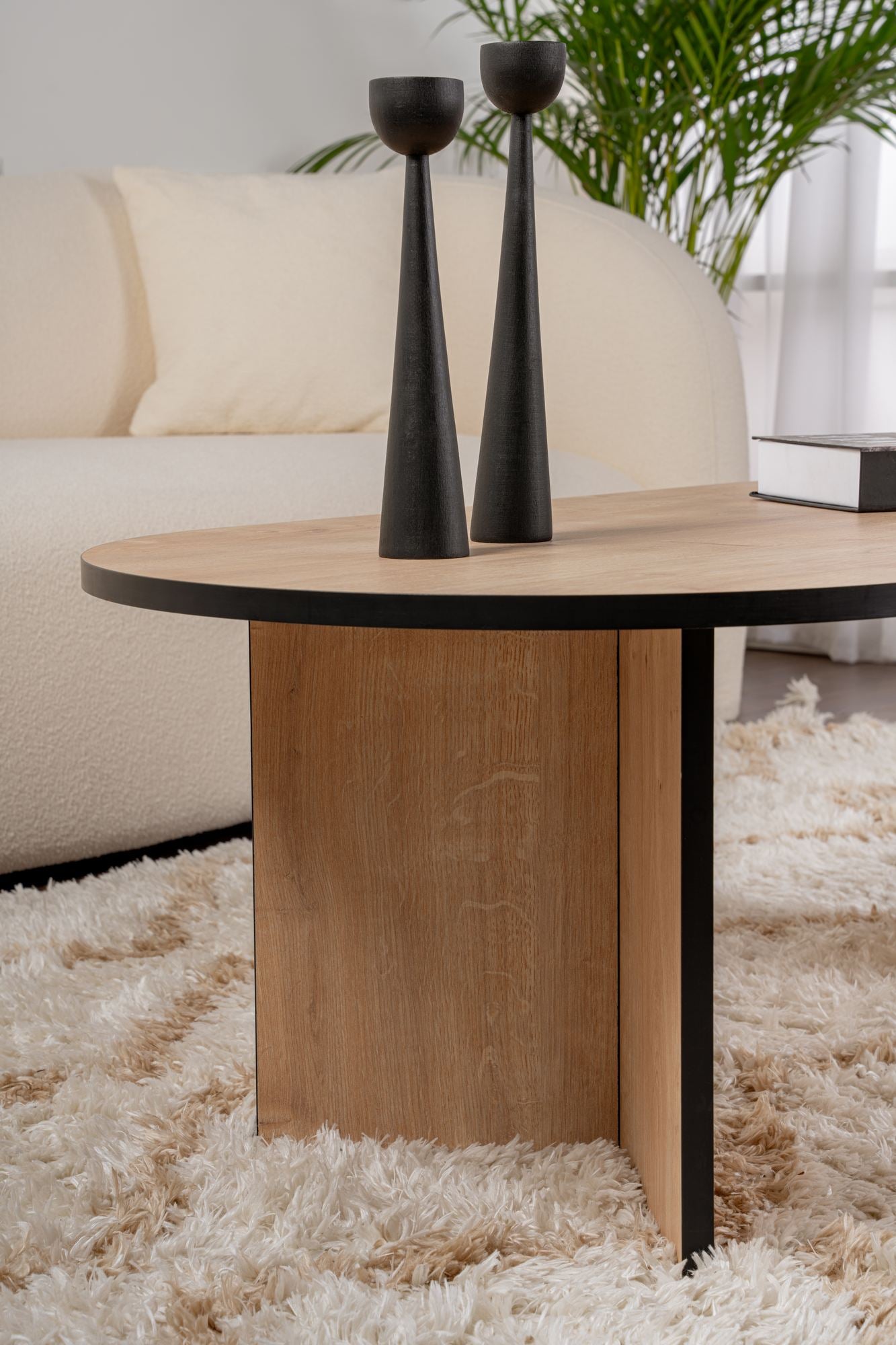 Mesa de Centro – 119 x 60 x 40 cm – Carvalho Safira e Preto – Painel de Partículas Revestido com Melamina