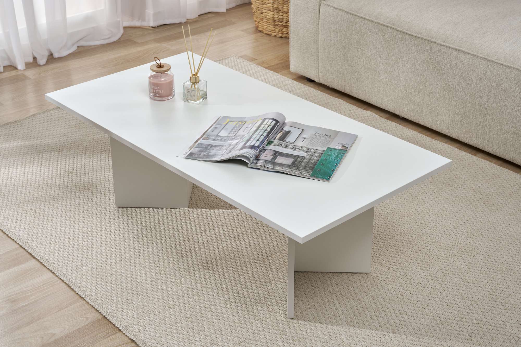 Mesa de Centro – 119cm x 40cm x 60cm – Branca – Aglomerado Revestido de Melamina