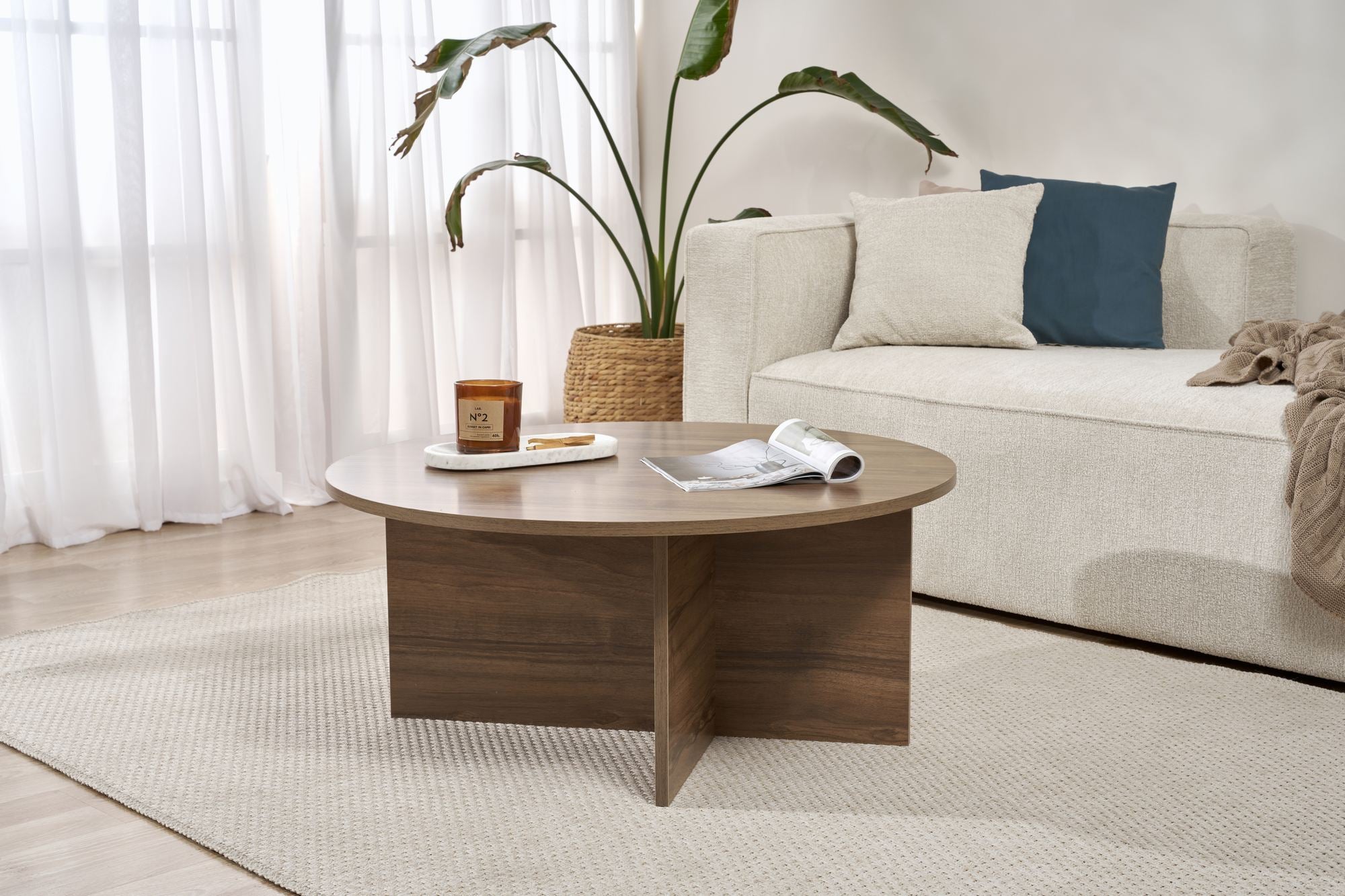 Mesa de Centro – 90cm x 40cm x 90cm – Noz – Aglomerado com revestimento de melamina