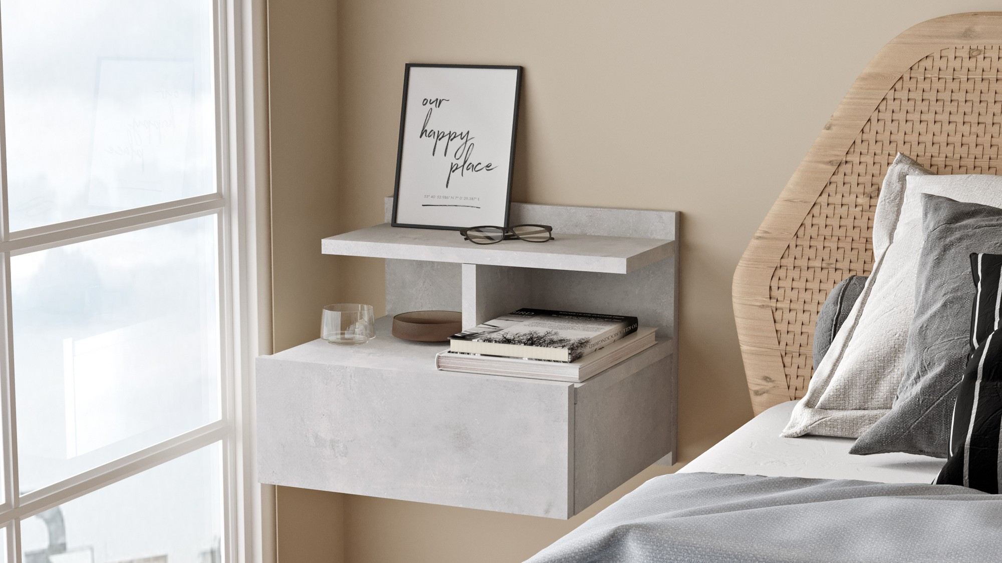 Mesa de Cabeceira Prateada com Gaveta e Prateleira - Melamina 18mm, 40cm Largura, Arrumação Extra