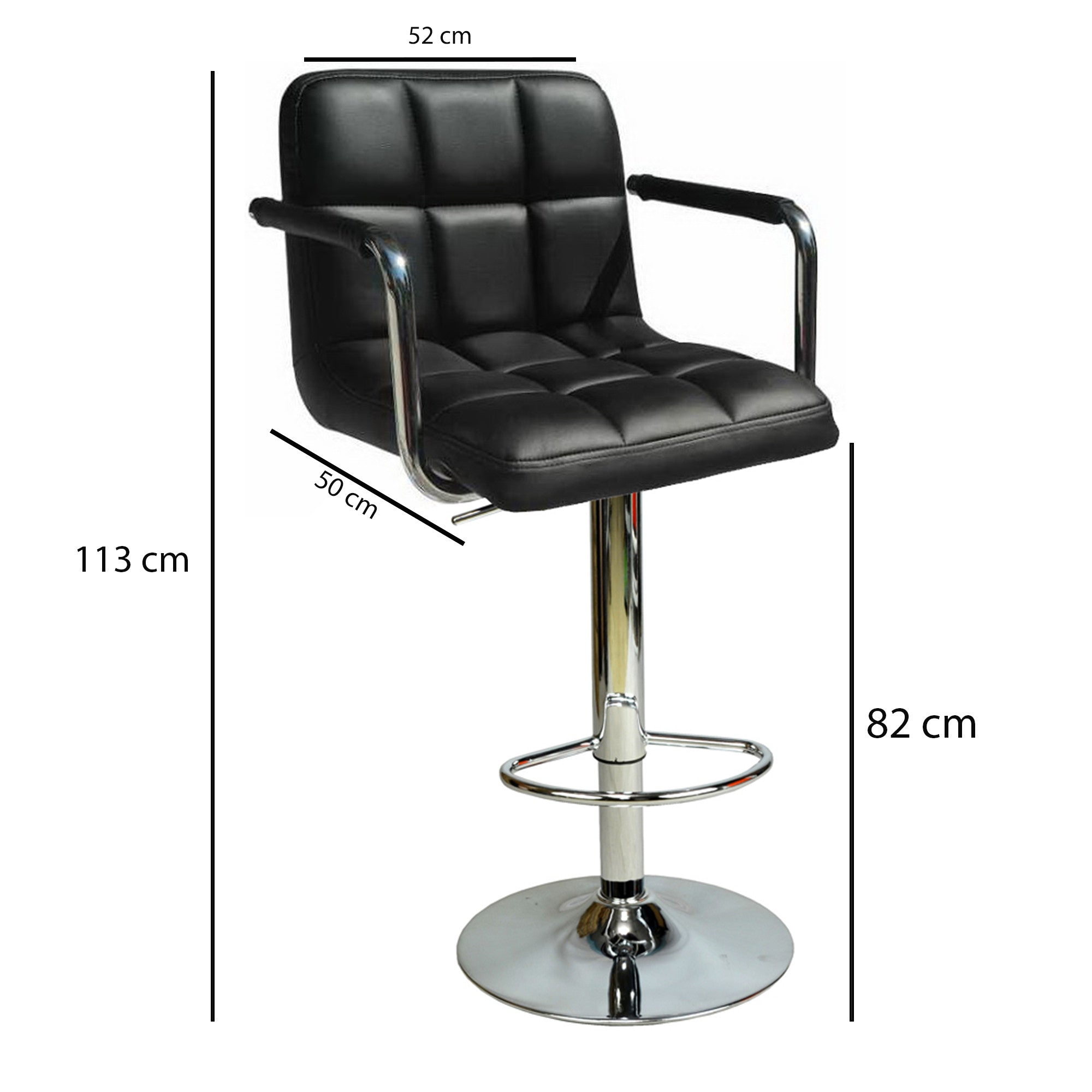 Banco de bar – 52 cm x 113 cm x 50 cm – Preto e Prateado – Poliuretano