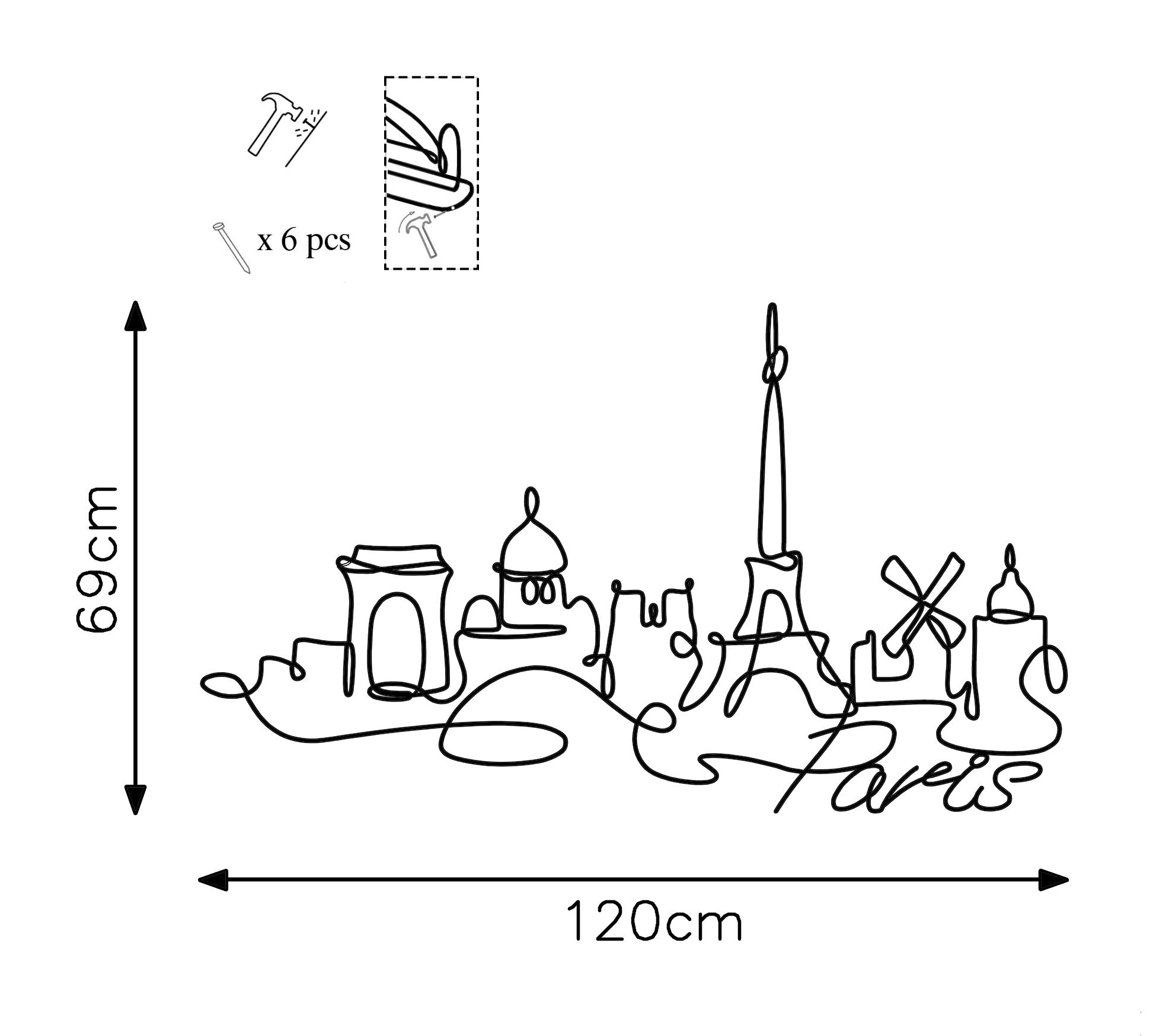 Acessório Decorativo de Parede – 120 x 69 x 1,5 cm – Preto – Metal