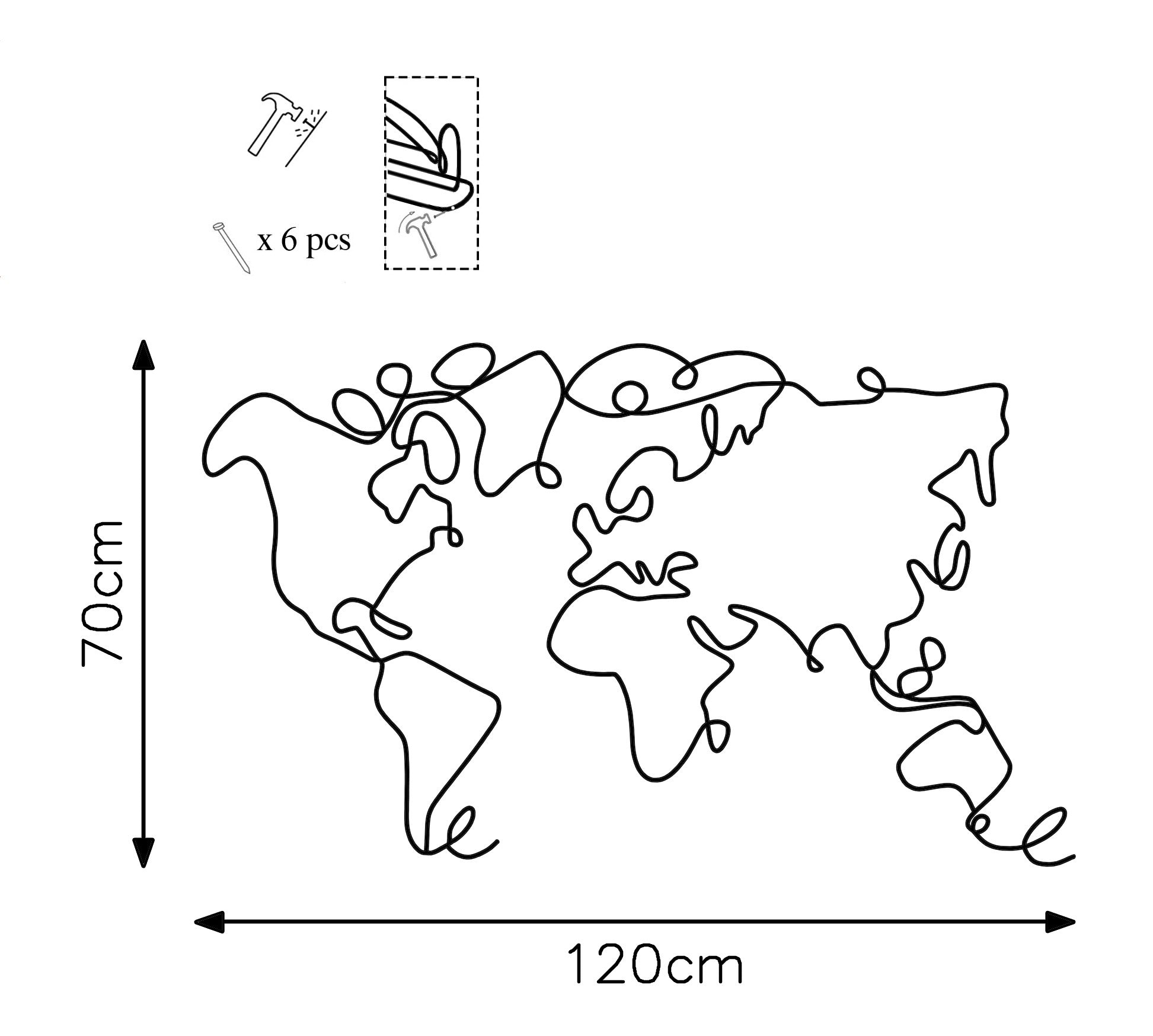 Acessório de parede decorativo – 120 x 70 x 1,5 cm – preto – metal