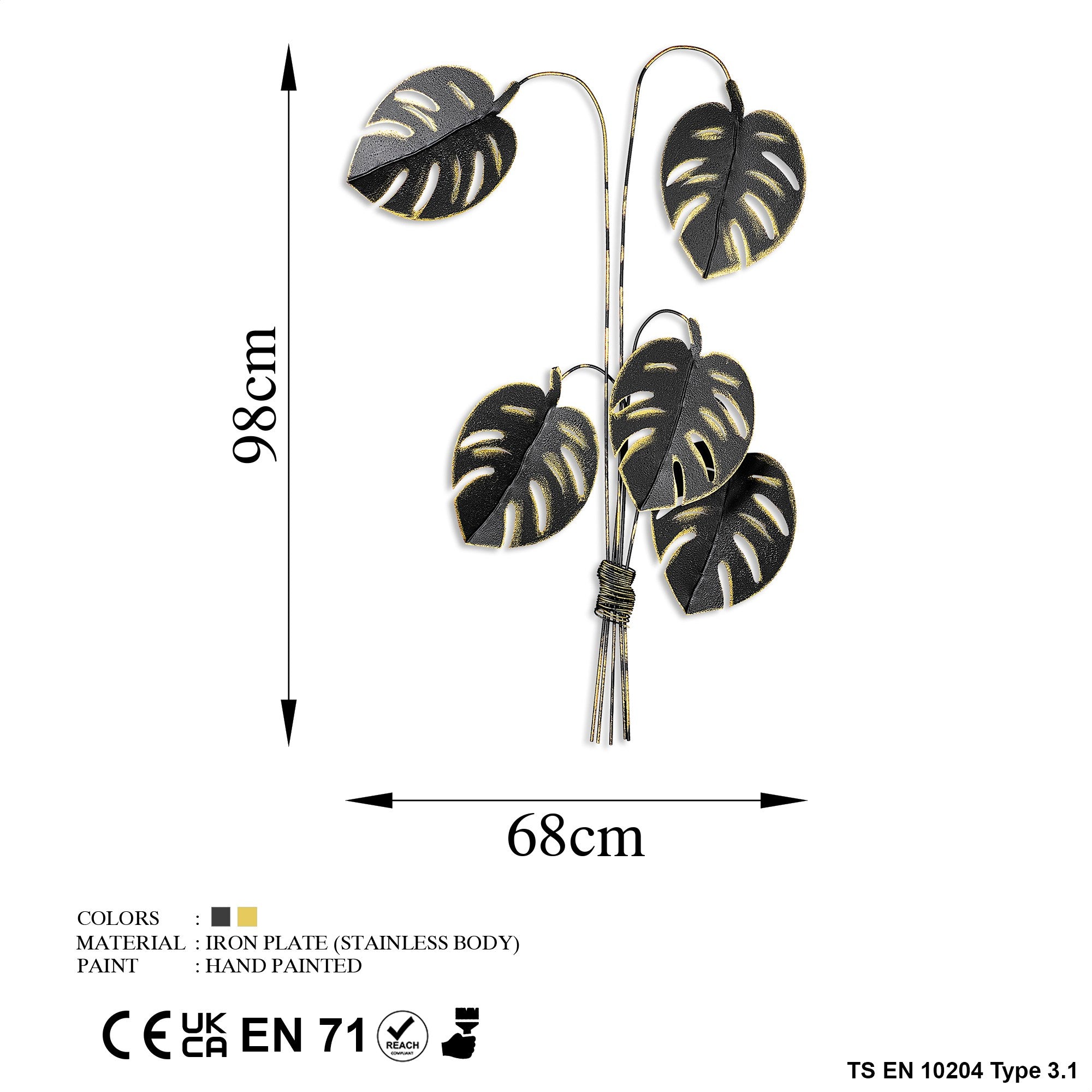 Monstera Dourada - Acessório Decorativo de Parede em Metal Artesanal 68x98cm