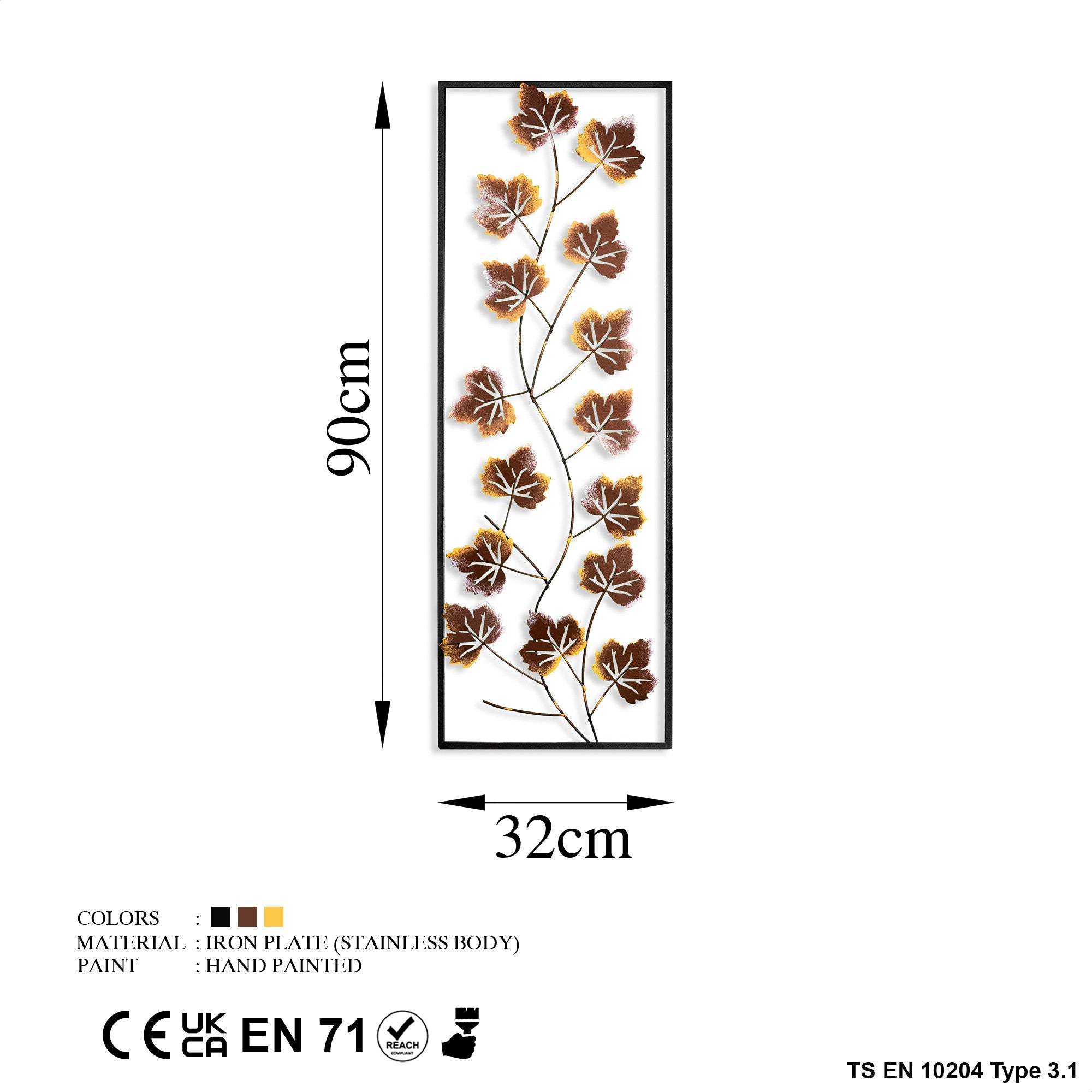 Acessório Decorativo de Parede Platane 3 - Metal Multicolor Artesanal 32x90cm