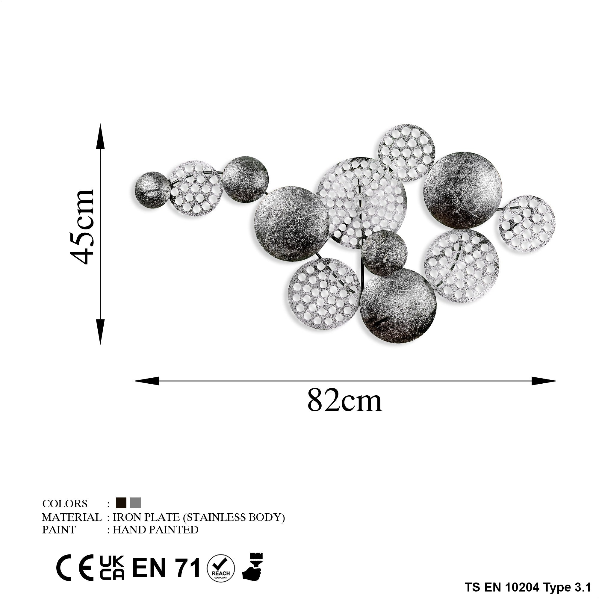 Acessório Decorativo de Parede Aurora 5 - Metal Prateado Artesanal 45x82cm