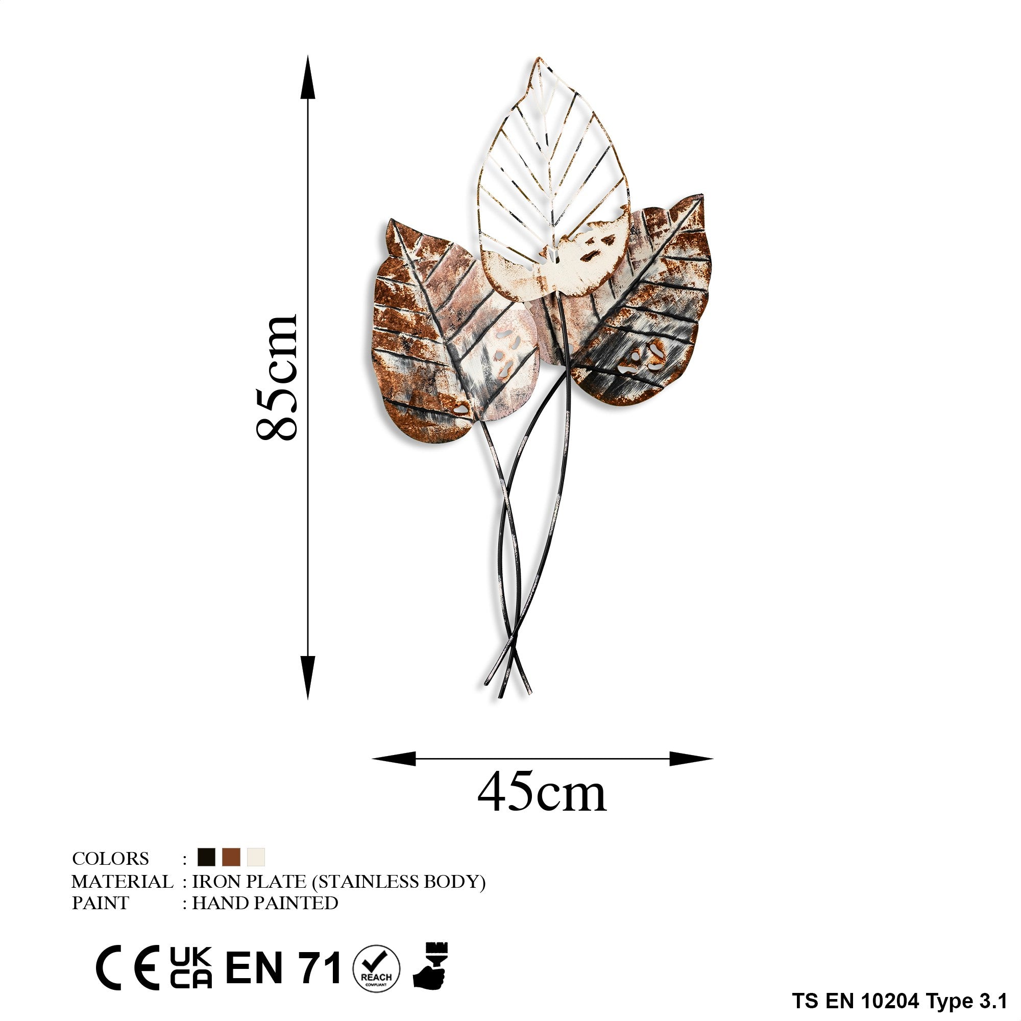 Acessório de parede decorativo de metal – 45 x 85 cm – castanho e preto – 100% metal