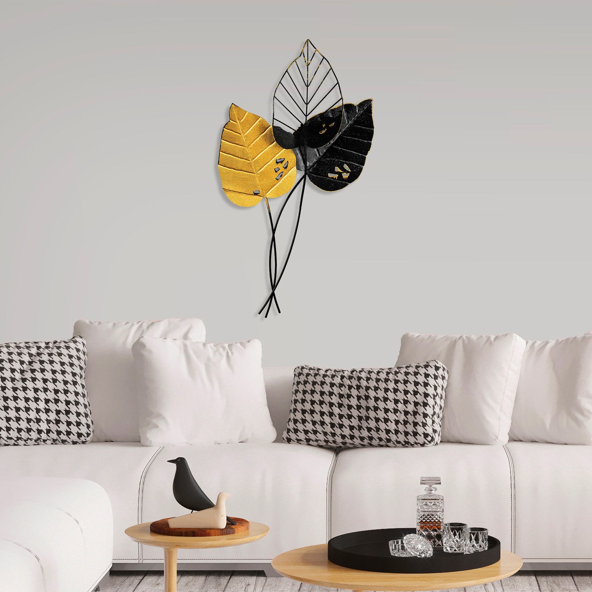 Acessório de parede decorativo – 45 x 85 cm – amarelo e preto – metal