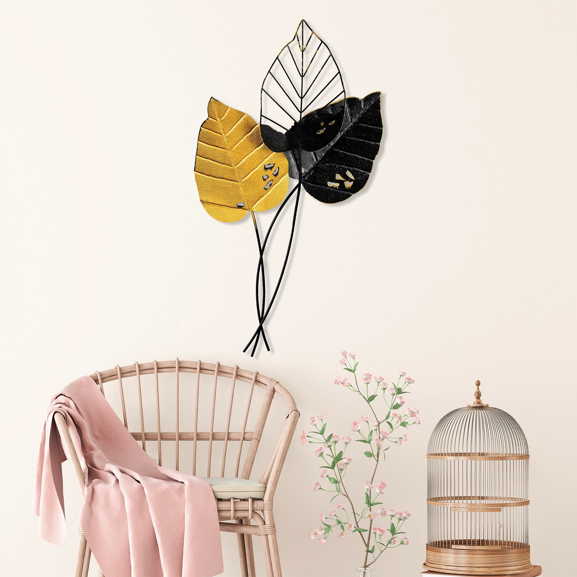 Acessório de parede decorativo – 45 x 85 cm – amarelo e preto – metal