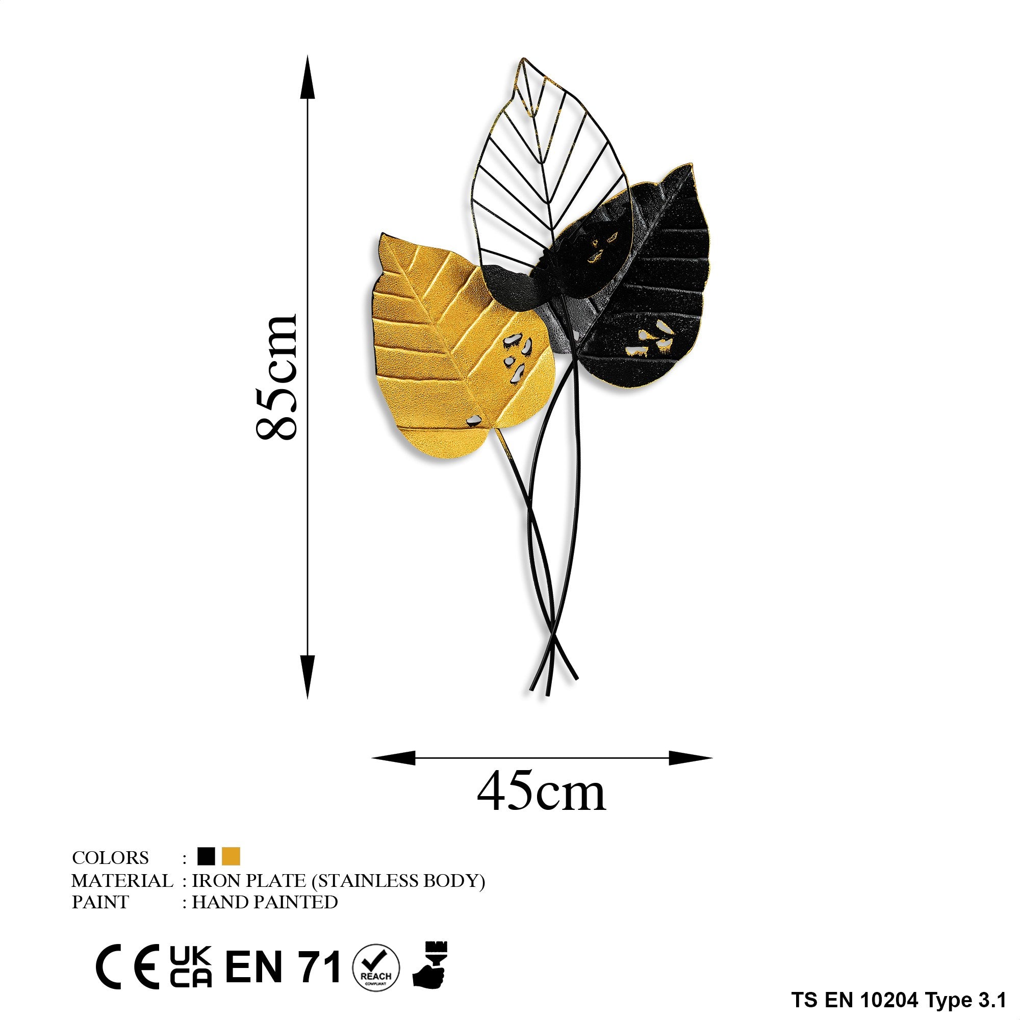 Acessório de parede decorativo – 45 x 85 cm – amarelo e preto – metal