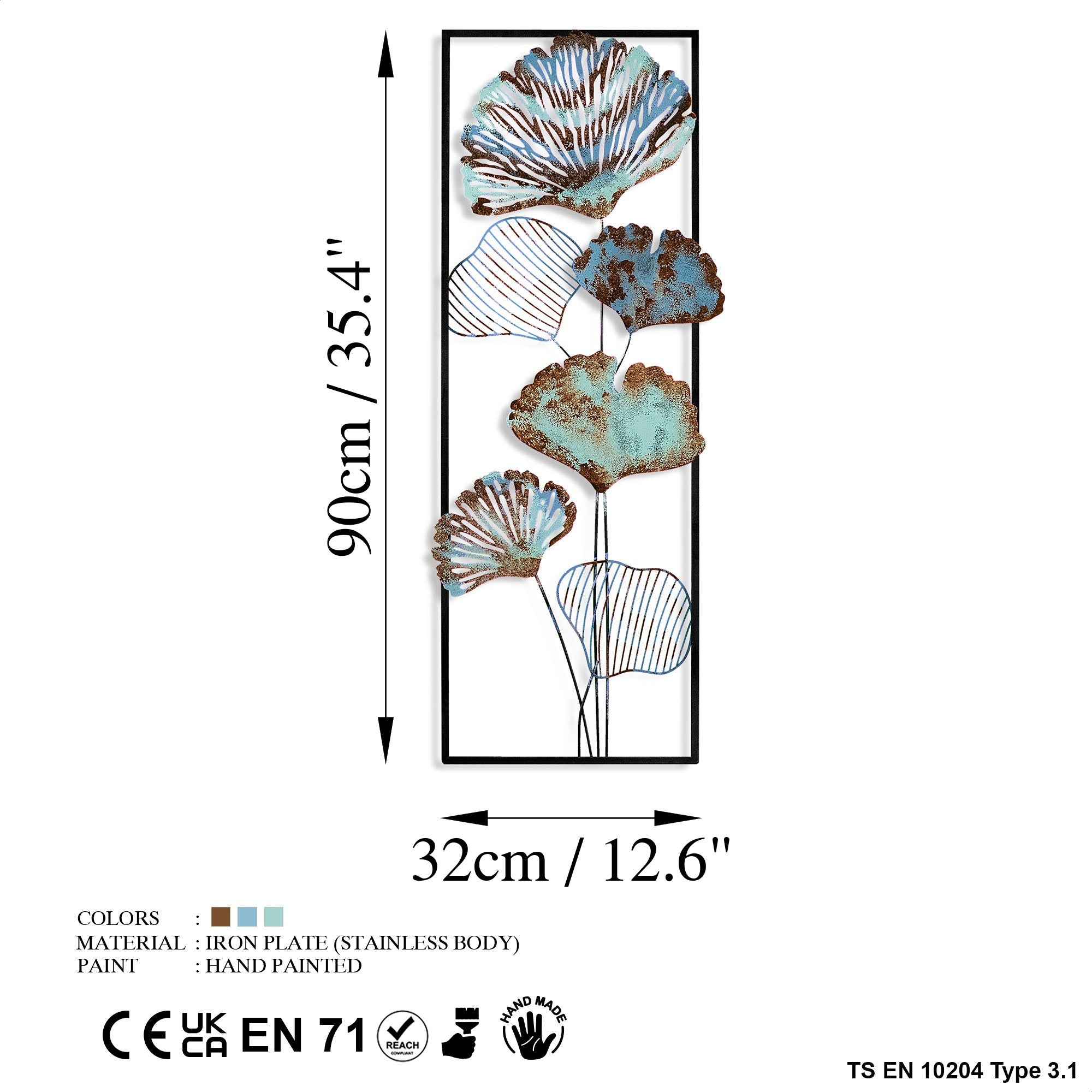 Arte de Parede Metálica Multicolor Artesanal - Acessório Decorativo 32x90cm para Pendurar