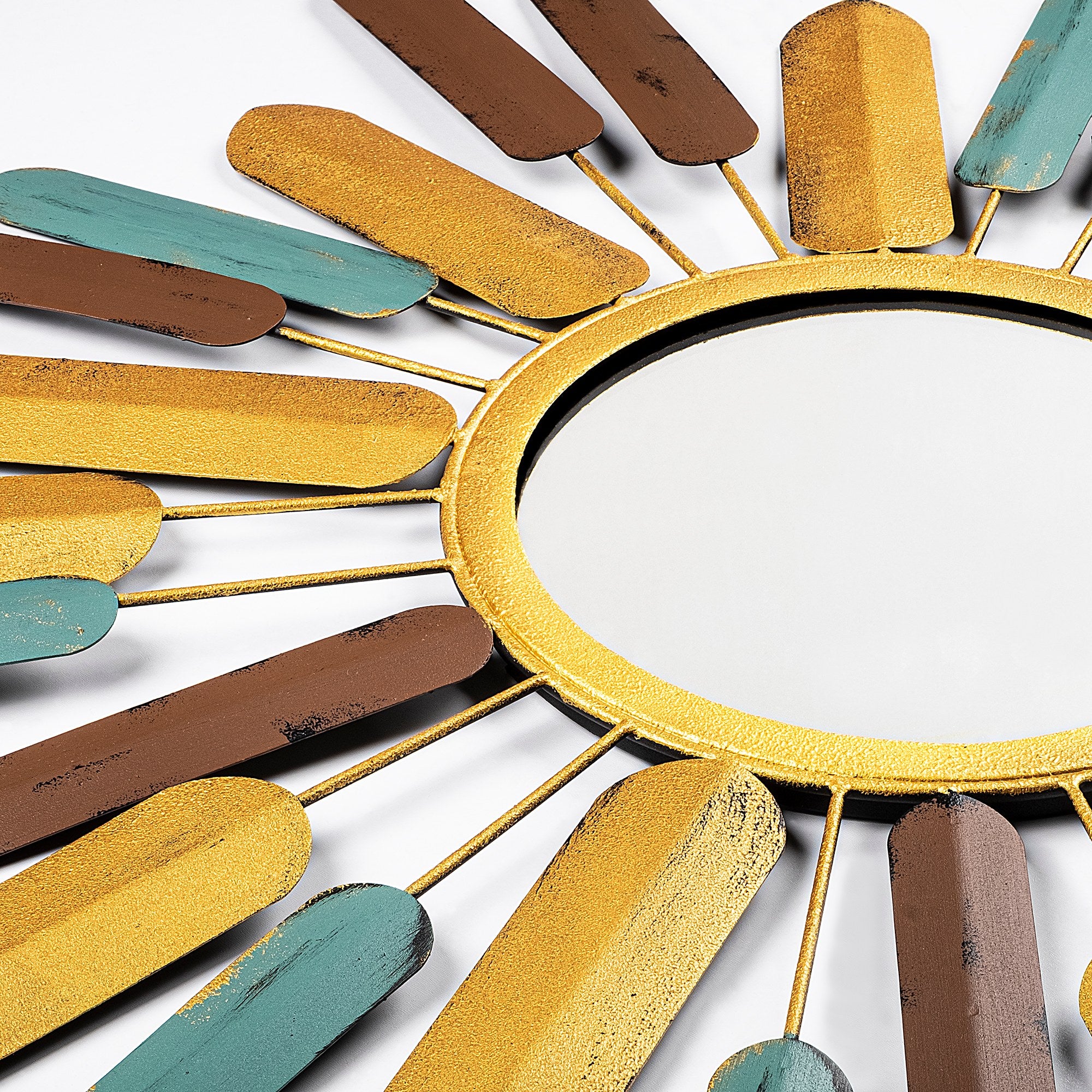 Espelho Decorativo Sol Multicolor 75x75cm - Metal Artesanal para Parede