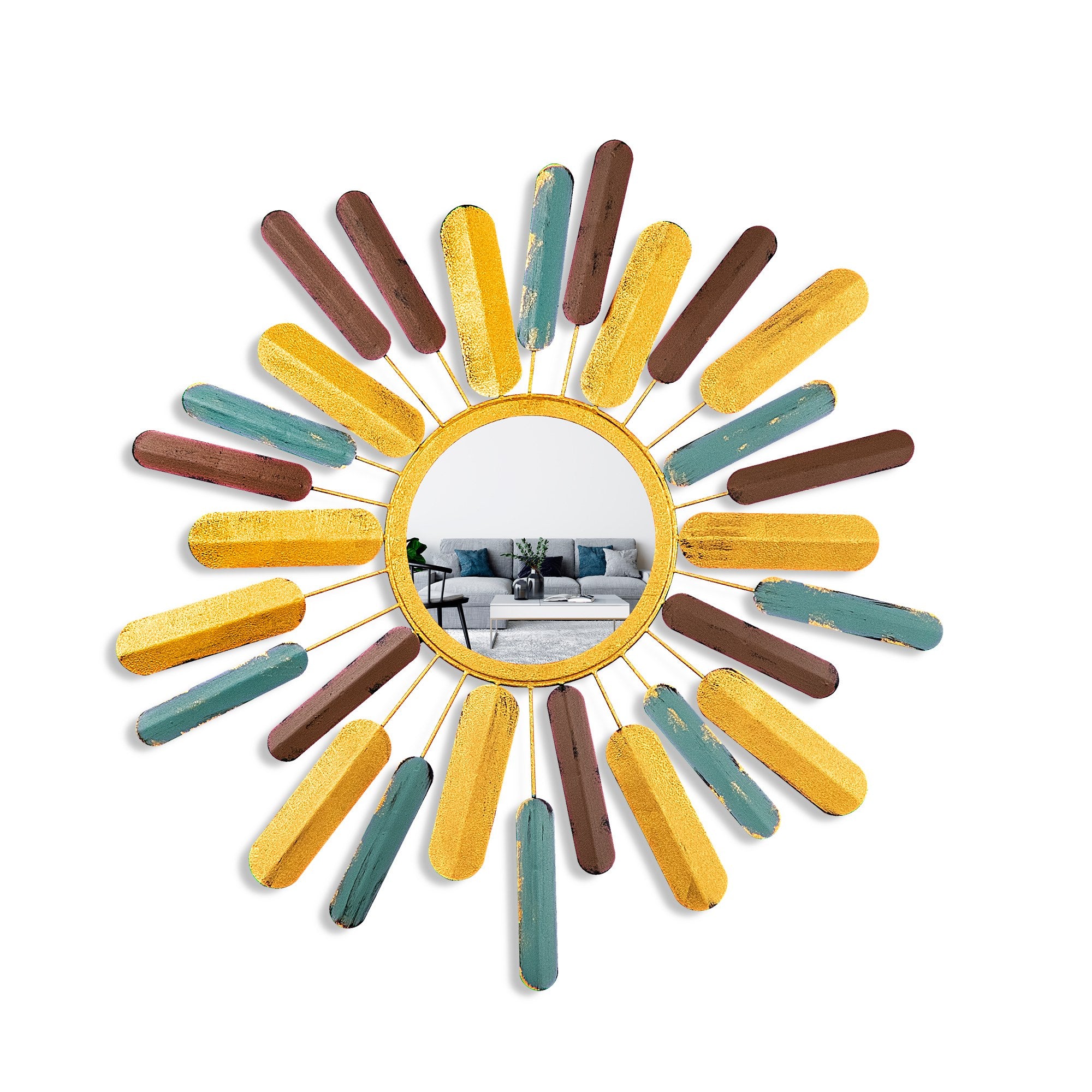 Espelho Decorativo Sol Multicolor 75x75cm - Metal Artesanal para Parede
