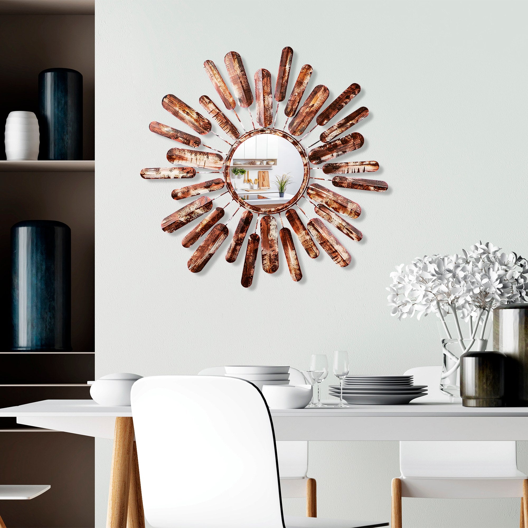 Espelho Decorativo Sol Multicolor 75x75cm - Metal Artesanal para Parede