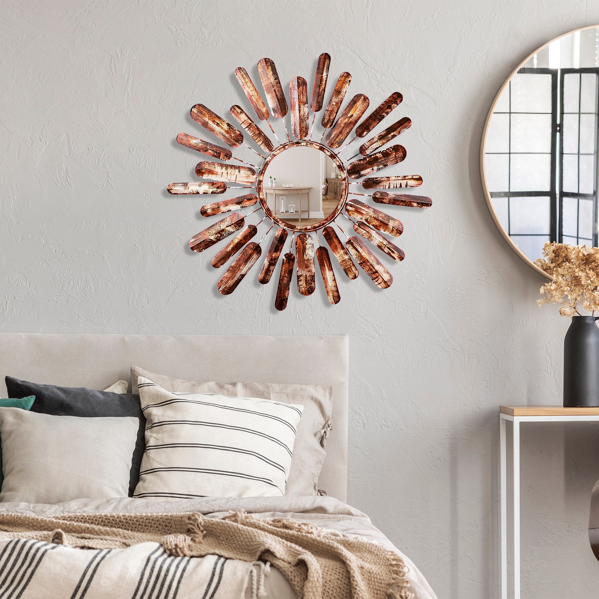 Espelho Decorativo Sol Multicolor 75x75cm - Metal Artesanal para Parede