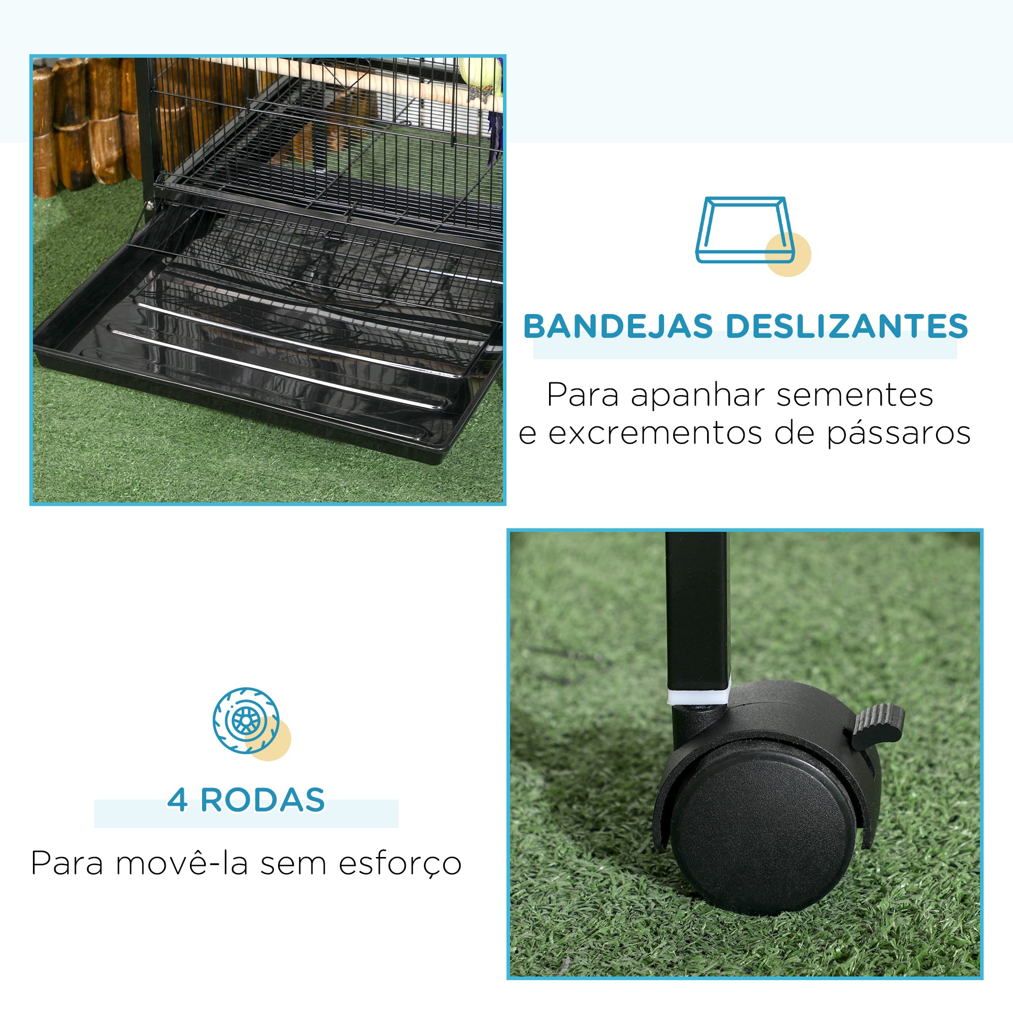 Gaiola para Pássaros com Rodas 51,5x50x140 cm - Preto