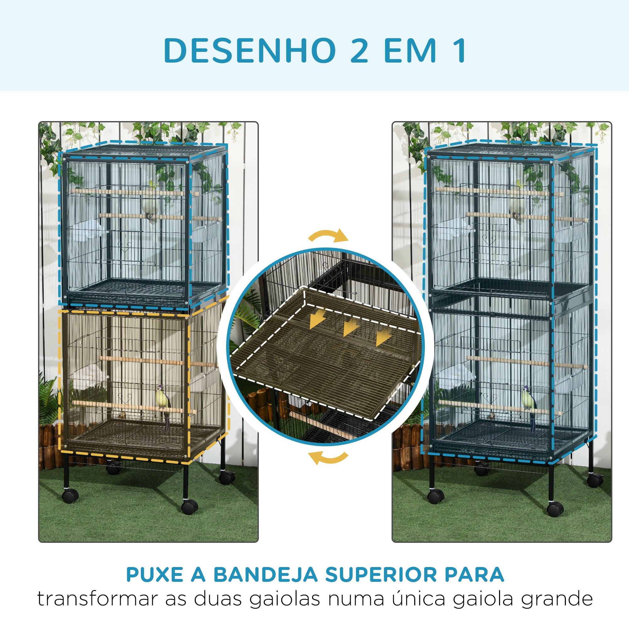 Gaiola para Pássaros com Rodas 51,5x50x140 cm - Preto