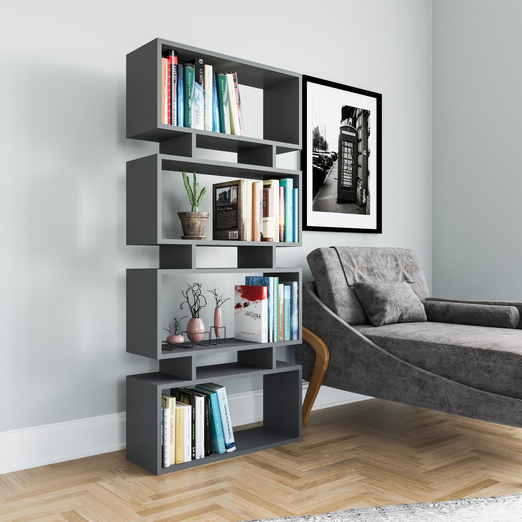 Estante de livros – 72cm x 25cm x 161cm – Antracite – Painel de partículas revestido a melamina