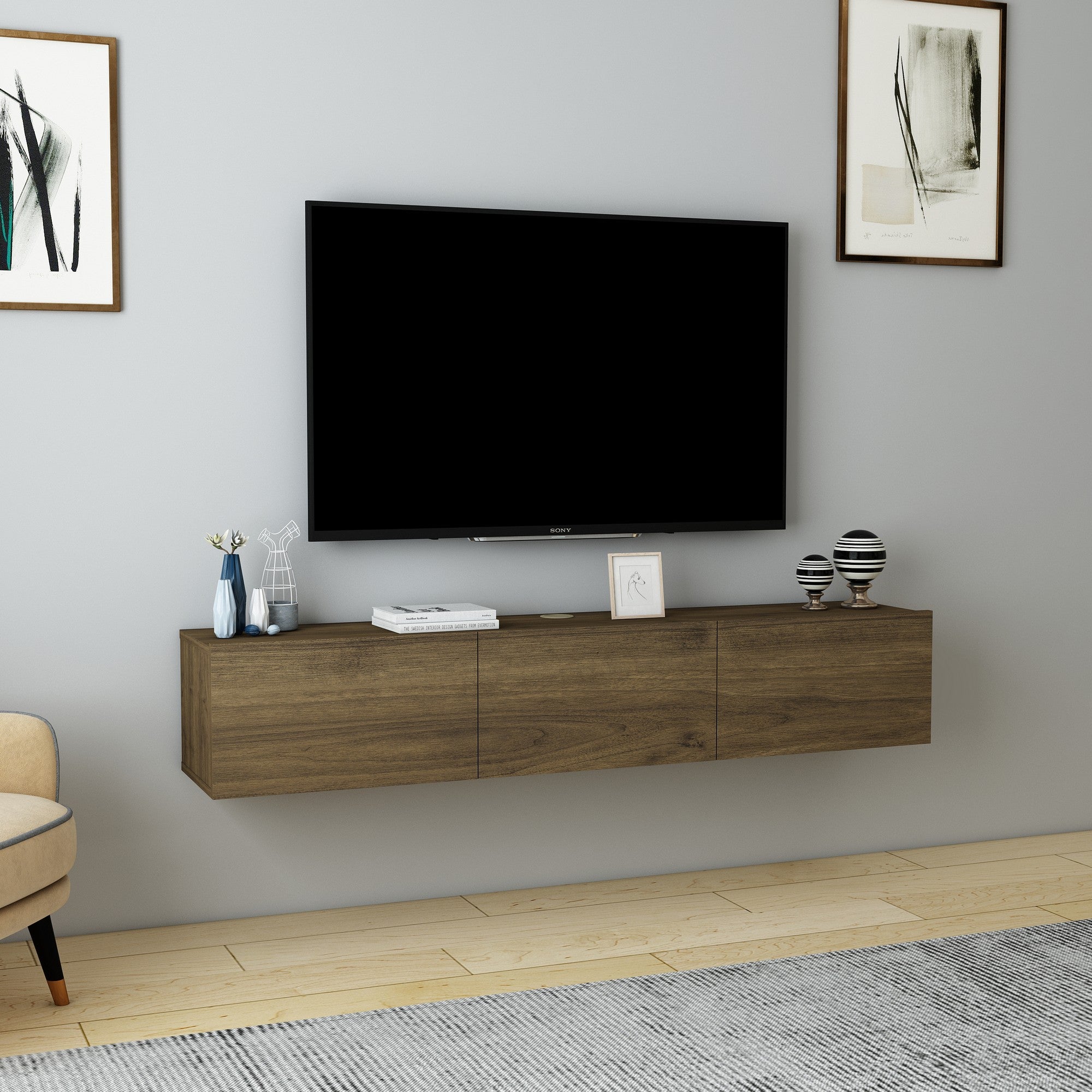 Móvel de TV – 160 cm x 29,6 cm x 31,4 cm – Nogueira – Aglomerado