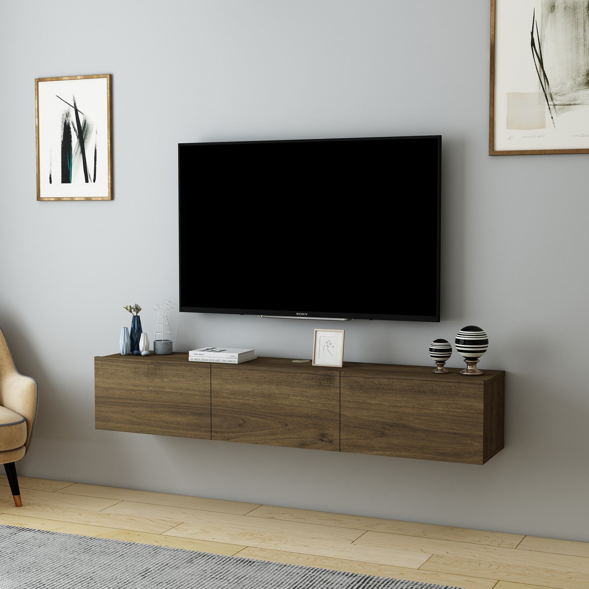 Móvel de TV – 160 cm x 29,6 cm x 31,4 cm – Nogueira – Aglomerado