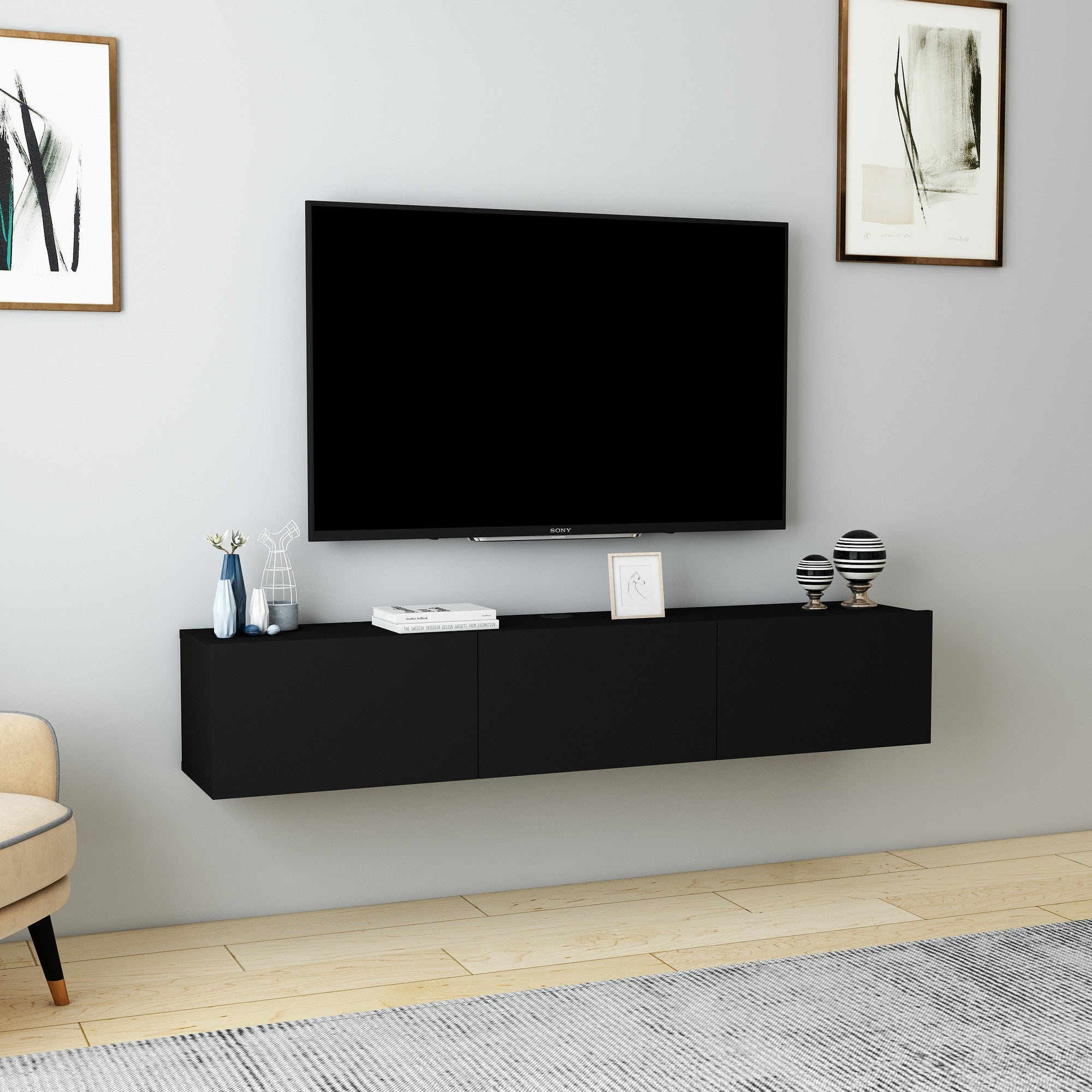 Móvel de TV – 160 cm de largura – Preto – Aglomerado