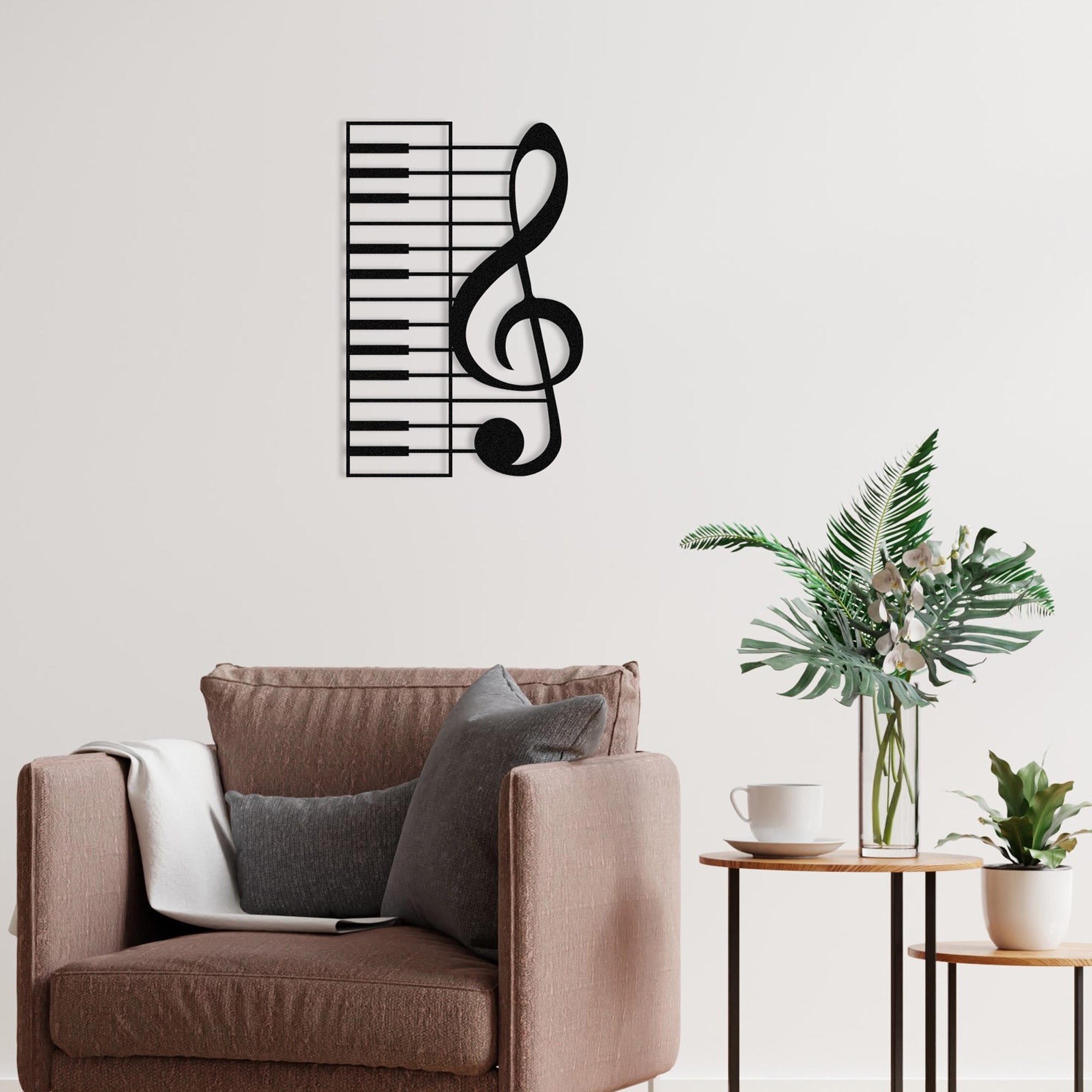 Acessório Decorativo de Parede Musical em Metal Preto 47x70cm