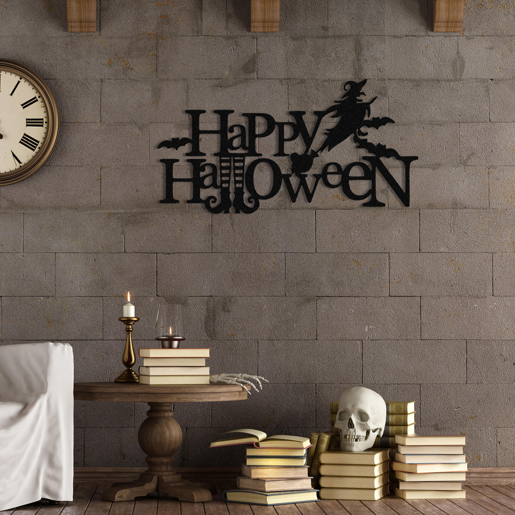 Acessório Decorativo de Parede Halloween 4 em Metal Preto - 67x35cm