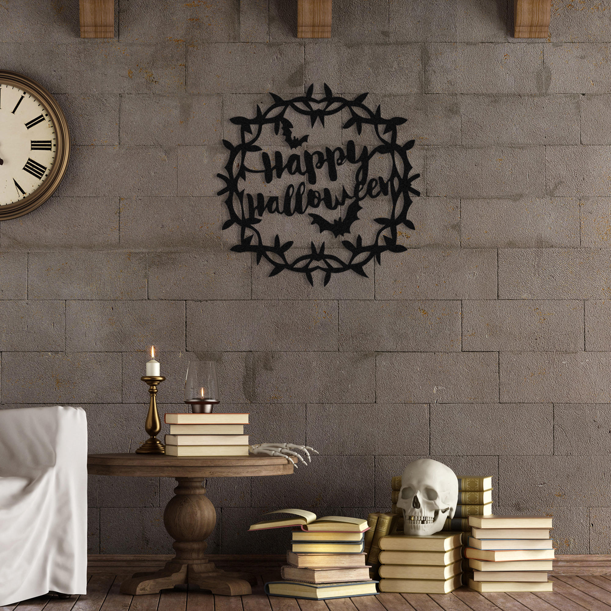 Acessório Decorativo de Parede em Metal Halloween - Preto 49x49cm