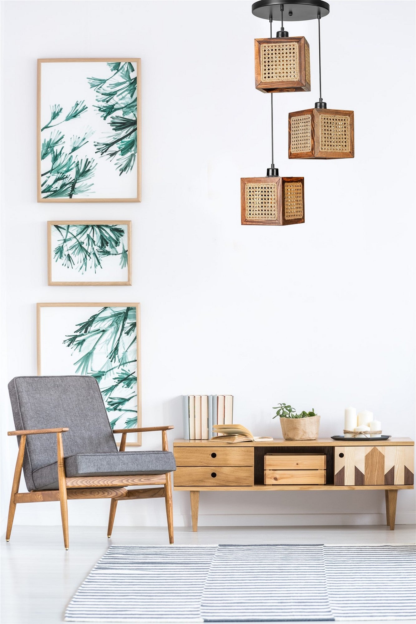 Candeeiro de Teto – 70 cm – Rattan e Nogueira – Madeira de Fir