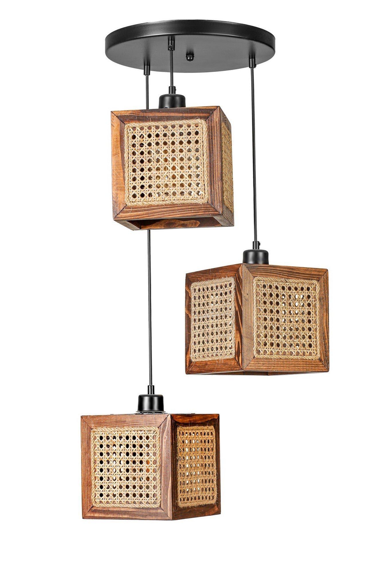 Candeeiro de Teto – 70 cm – Rattan e Nogueira – Madeira de Fir