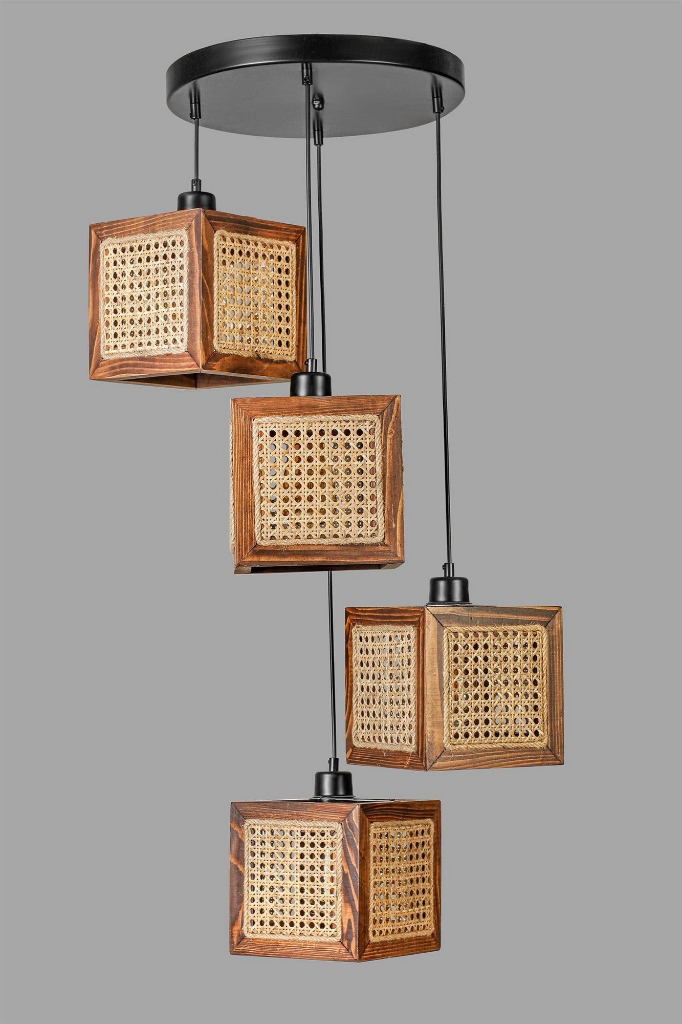 Candeeiro de Teto – 70 cm – Rattan e Noz – Madeira de Fir