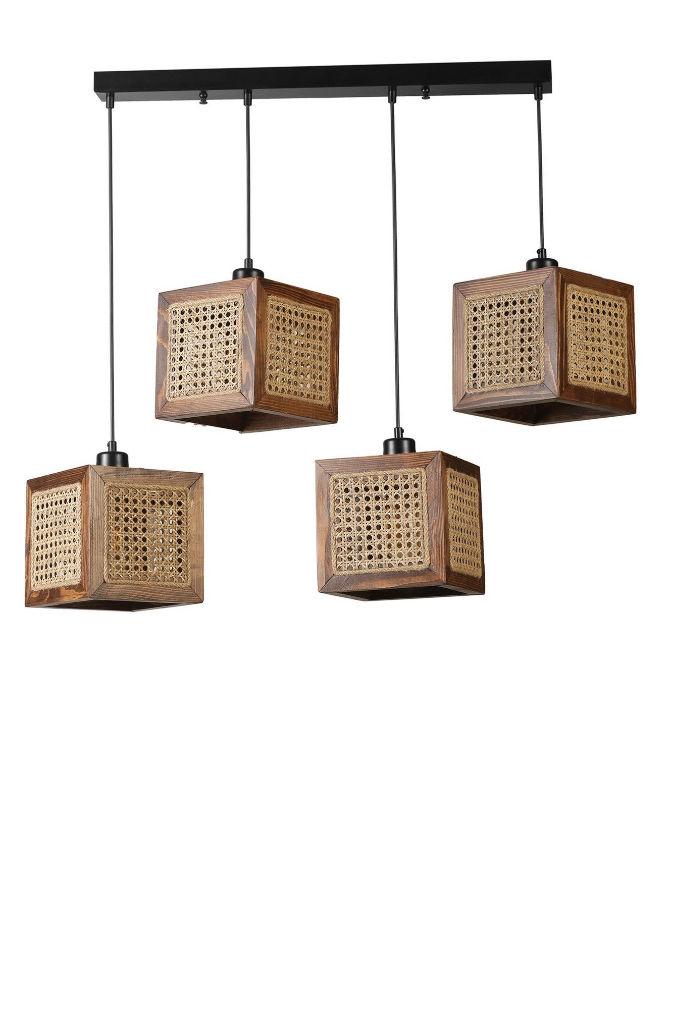 Candeeiro de Teto – 70 cm – Rattan e Nogueira – Madeira de Fir