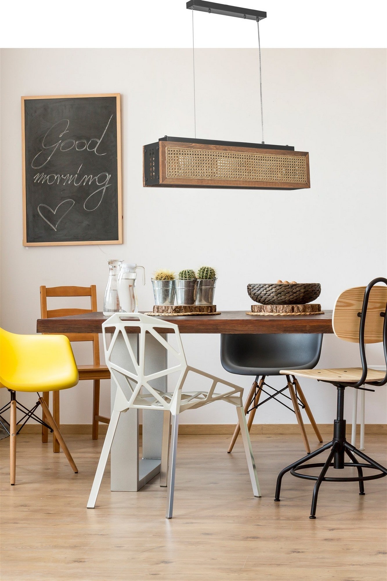 Candeeiro de Teto – 88 cm – Rattan e Nogueira – Madeira de Fir