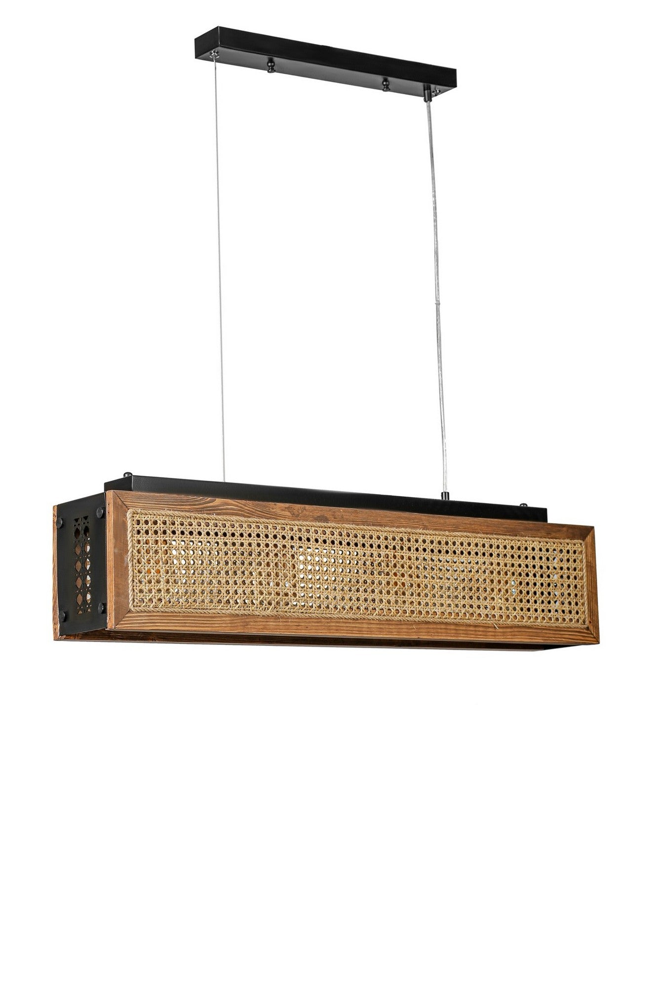 Candeeiro de Teto – 88 cm – Rattan e Nogueira – Madeira de Fir
