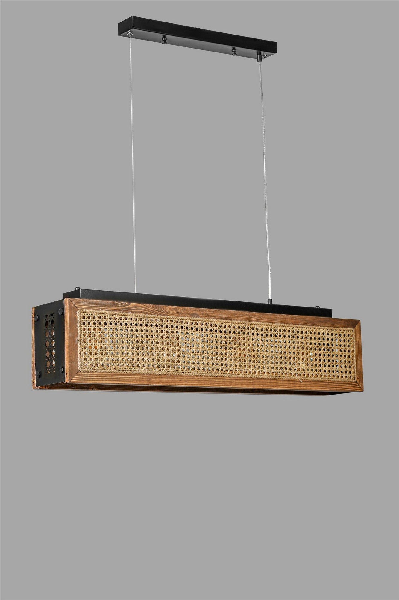 Candeeiro de Teto – 88 cm – Rattan e Nogueira – Madeira de Fir