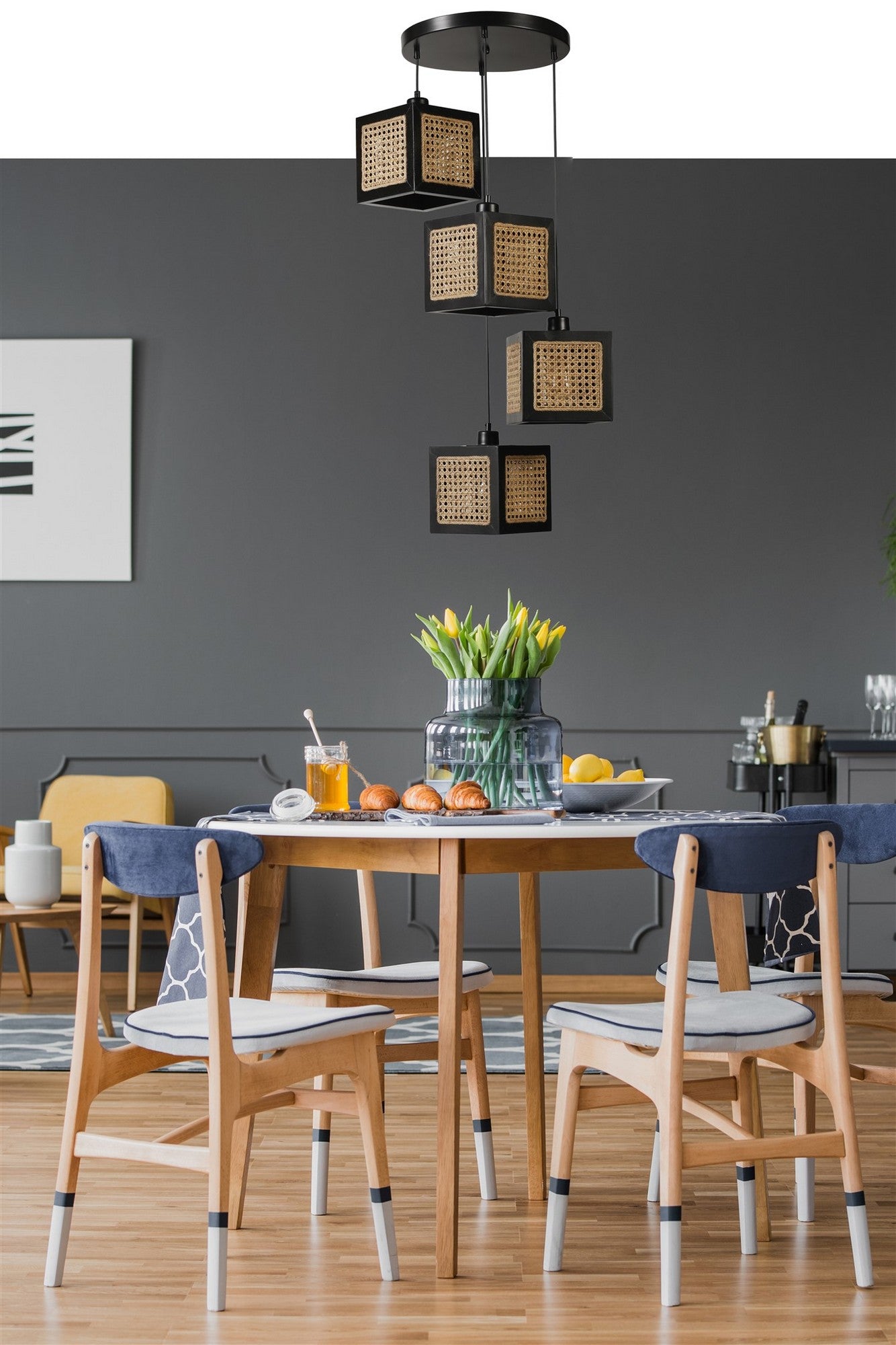Candeeiro de Teto – 70 cm – Preto – Rattan